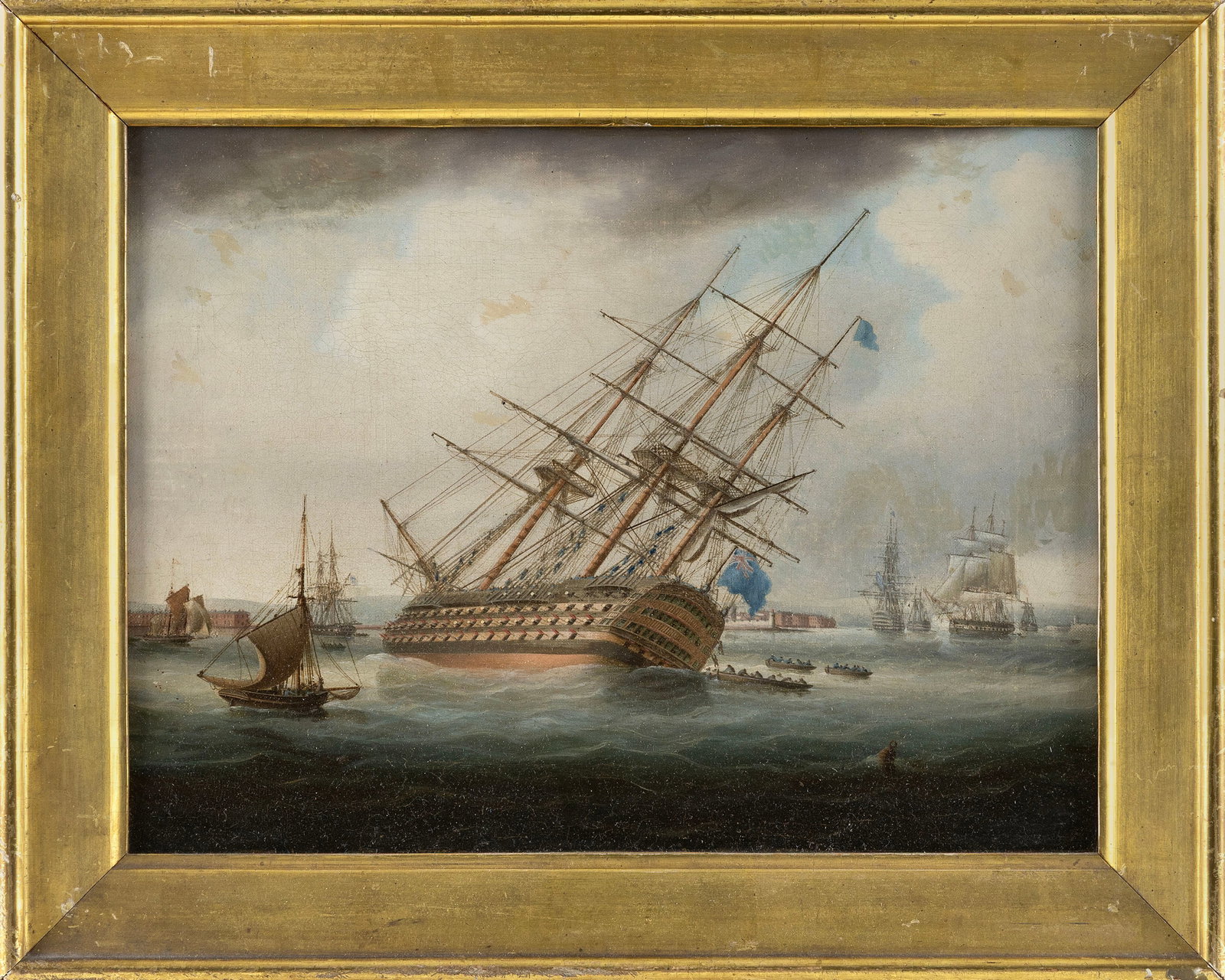 BRITISH SCHOOL (Early 19th Century,), The sinking of the Royal George., Oil on canvas, 12" x 16". (1 of 1)