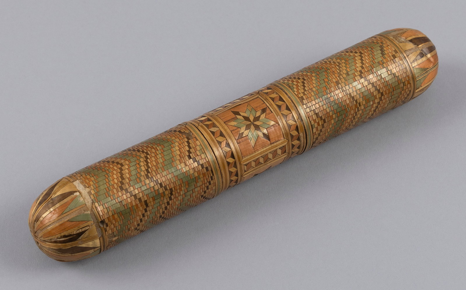 NAPOLEONIC PRISONER-OF-WAR STRAW WORK CYLINDRICAL CASE Britain/France, Early 19th Century Length (1 of 1)