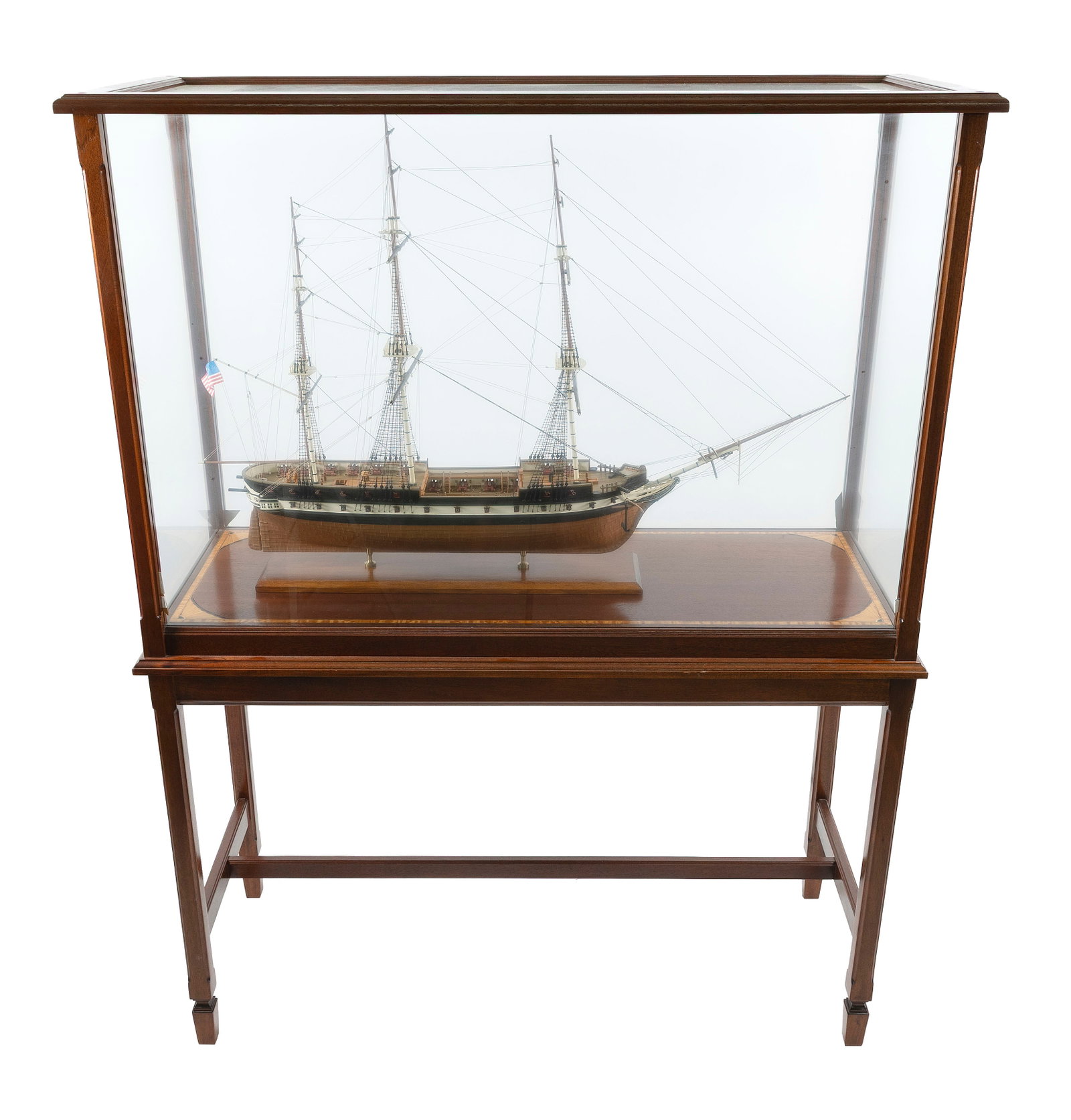 CASED MODEL OF THE U.S.S. "CONSTITUTION" 20th Century Model height 29". Length 40". Width 12". Case (1 of 1)