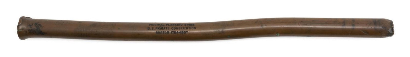 COPPER AND LEAD PLANKING SPIKE FROM THE U.S.S. "CONSTITUTION" Circa 1794 Length 16.75".: COPPER AND LEAD PLANKING SPIKE FROM THE U.S.S. "CONSTITUTION" Circa 1794 The Constitution's copper bolts and spikes were famously produced by Paul Revere, who pioneered the copper industry in America.