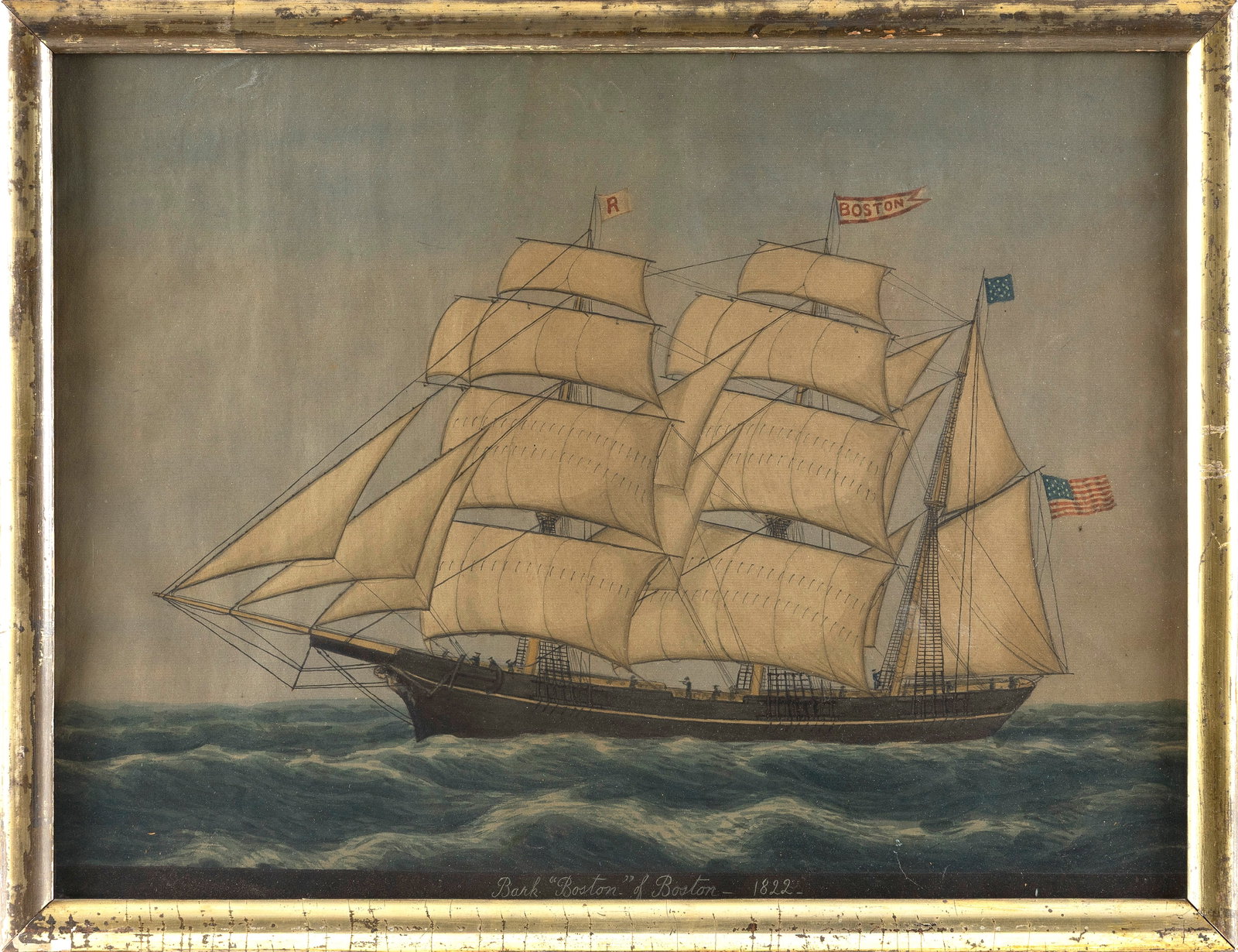 AMERICAN SCHOOL (19th Century,), "Bark 'Boston' of Boston - 1822"., Watercolor, 15.5" x 20.75". (1 of 1)
