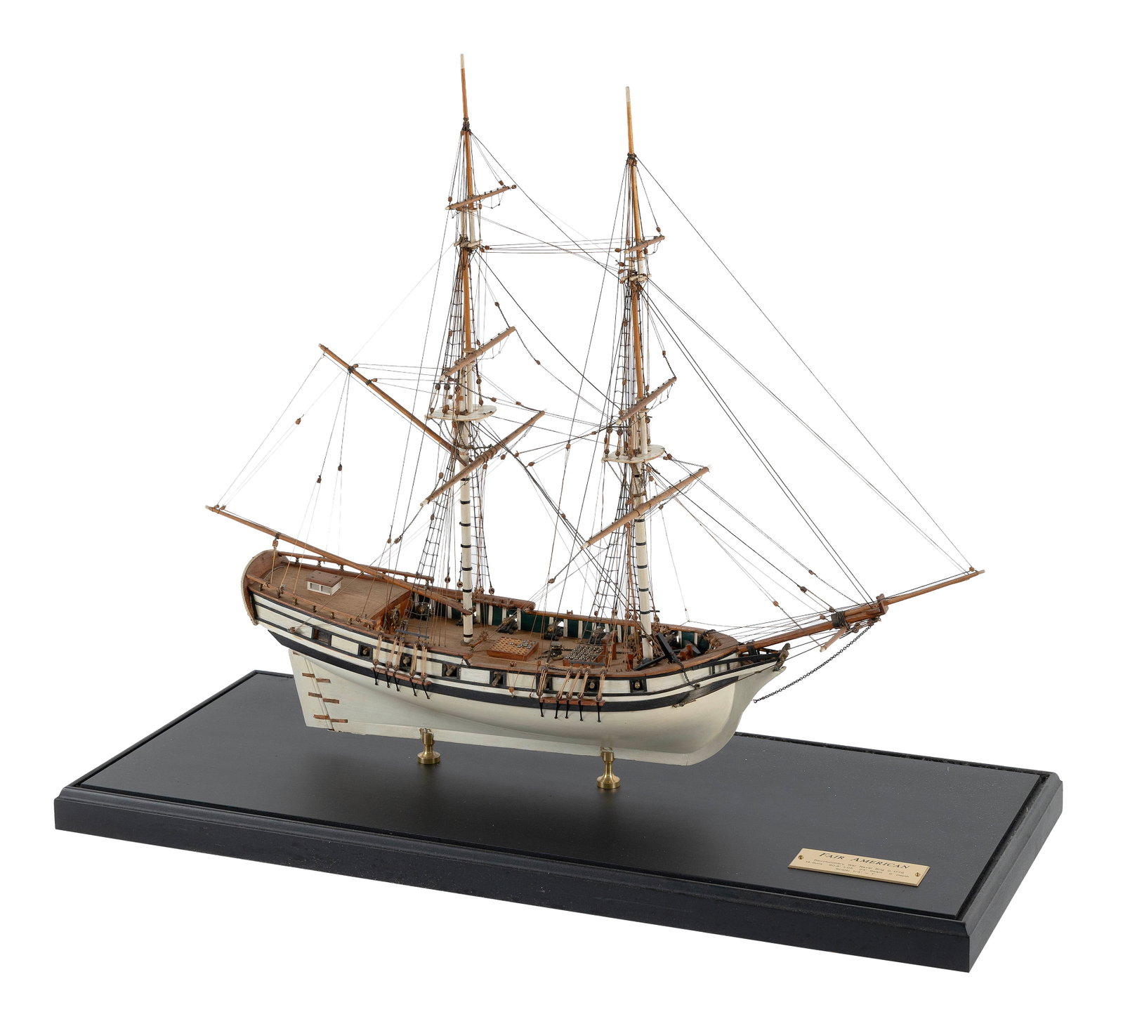 CASED MODEL OF THE NAVAL GUNSHIP "FAIR AMERICAN" 20th Century Case height 26.5". Length 12.5". Width (1 of 1)