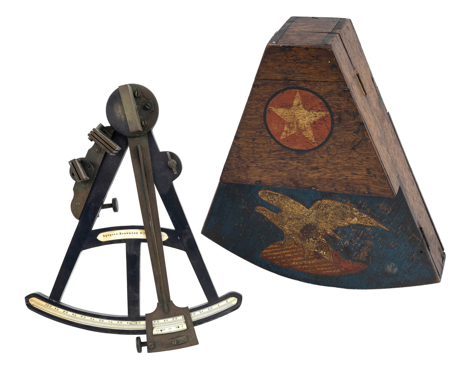SPENCER, BROWNING & CO. OCTANT IN A FINE PAINT-DECORATED CASE London, Early to Mid-19th Century Case (1 of 1)