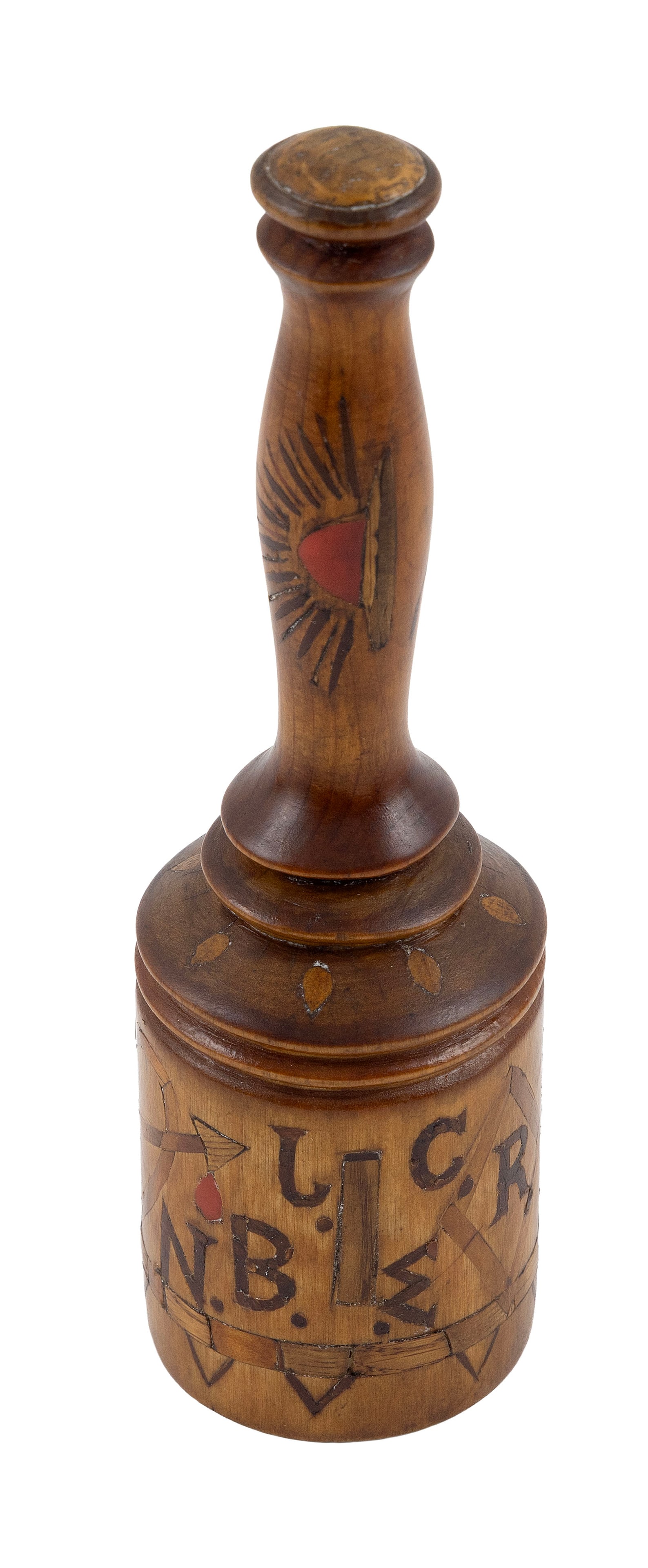 EXTENSIVELY INLAID FRUITWOOD PESTLE, PROBABLY SAILOR-MADE 19th Century Length 8". (1 of 1)