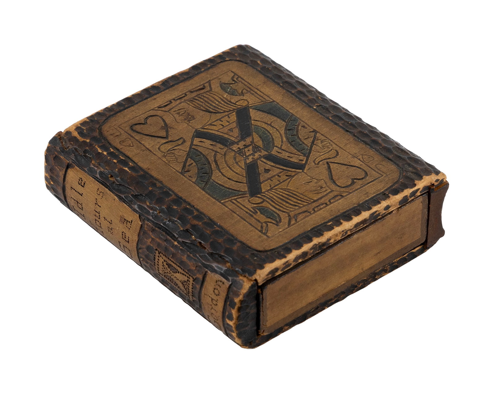 CARVED WOODEN PLAYING CARDS STORAGE BOX "IDLE HOURS AT SEA" Last Quarter of the 19th Century 4" x (1 of 1)
