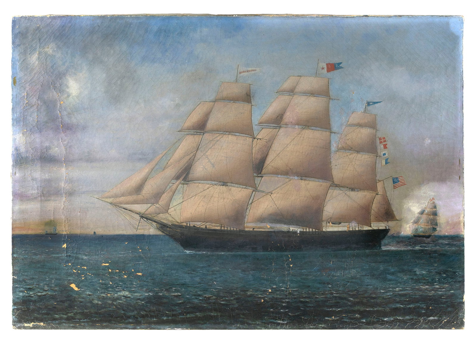 AMERICAN SCHOOL (19th Century,), Portrait of the the ship Eliza Mallory, Oil on canvas, 25" x 36". (1 of 2)