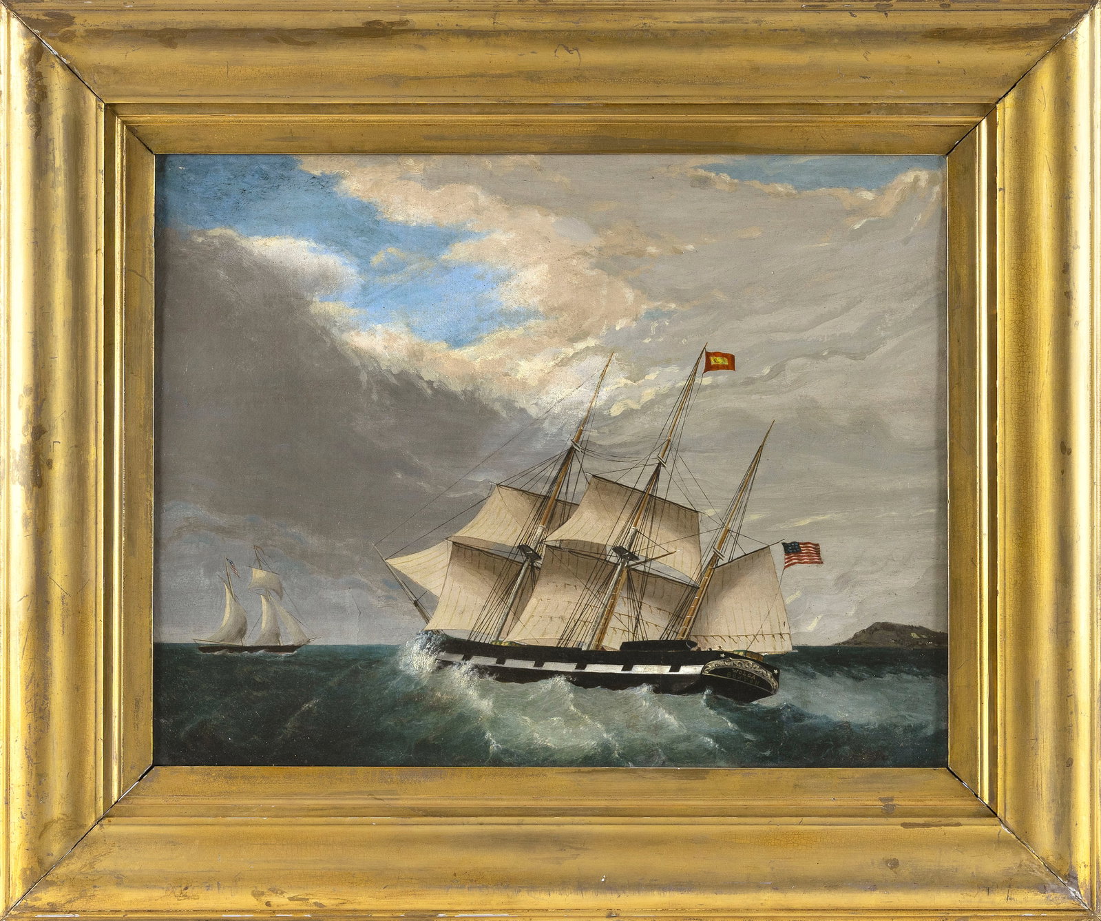 AMERICAN SCHOOL (19th Century,), The ship Wolga of Boston., Oil on canvas, 19.25" x 25". Framed 28" (1 of 1)
