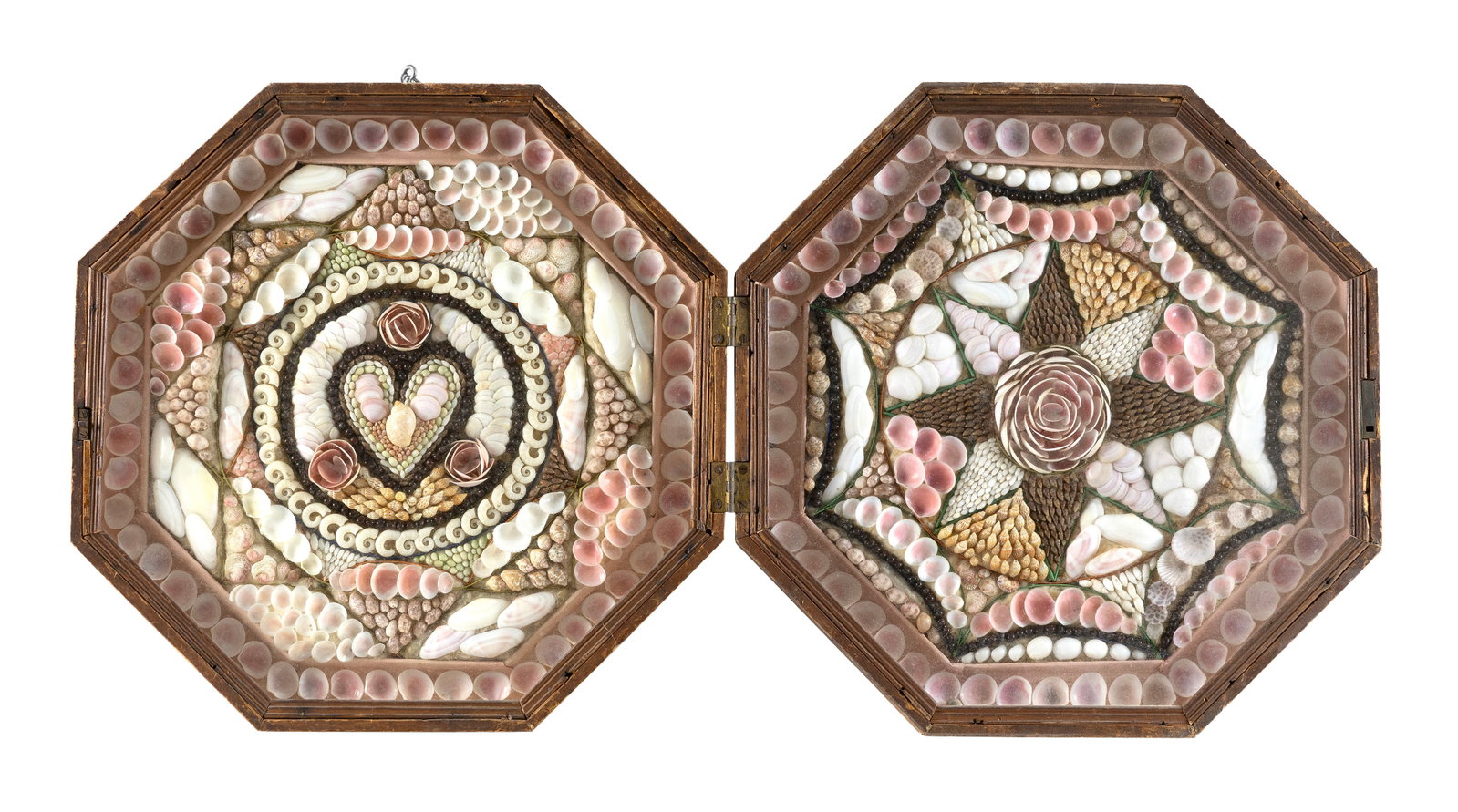 DOUBLE SAILOR'S VALENTINE Barbados, Circa 1904-05 Case closed 13.5" x 13.5". (1 of 1)