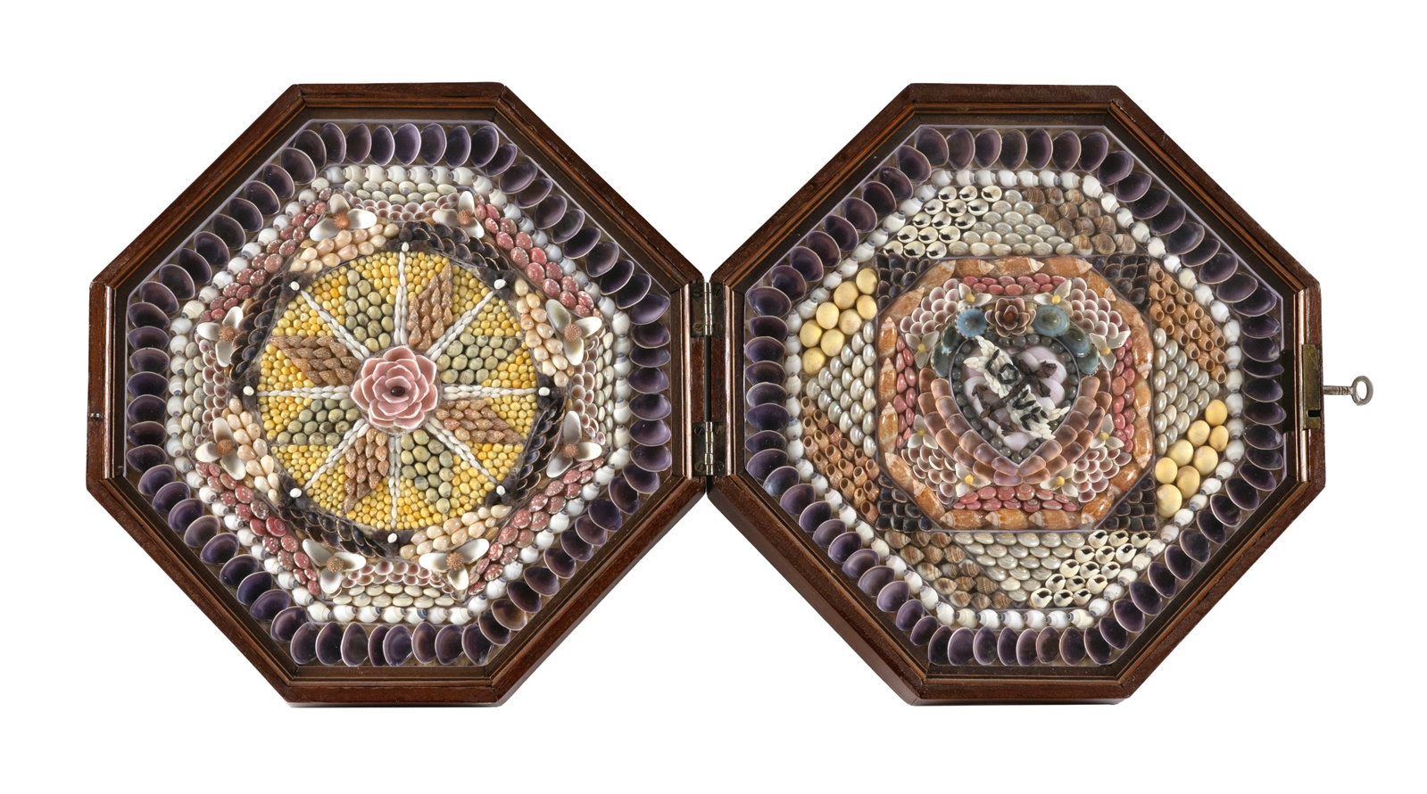 DOUBLE SAILOR'S VALENTINE Probably Barbados, Circa 1905 Case closed 11.5" x 11.5". (1 of 1)