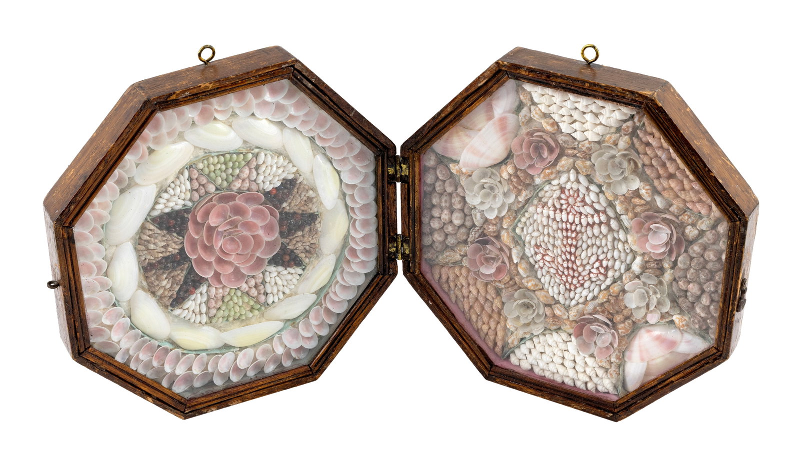 DOUBLE SAILOR'S VALENTINE Barbados, 19th Century Case closed 9.5" x 9.5". (1 of 1)