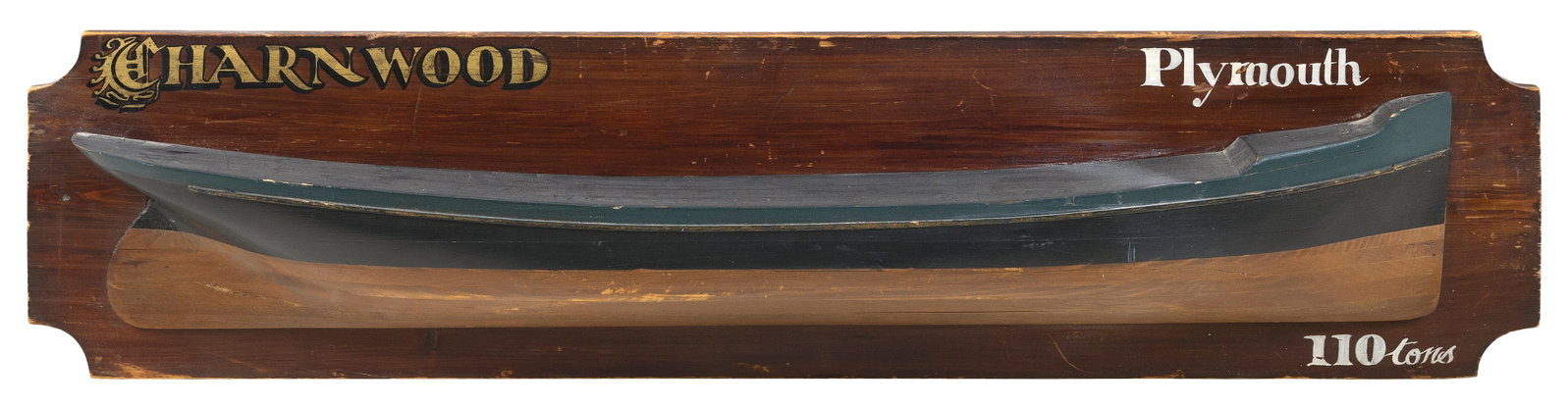 MOUNTED HALF HULL MODEL OF THE "PLYMOUTH" Early 20th Century Backboard 8.5" x 35.75". (1 of 1)
