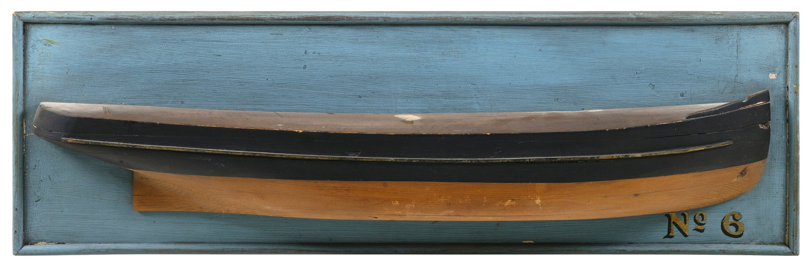 MOUNTED HALF HULL MODEL "NO. 6" Early 20th Century Backboard 11" x 34.75". (1 of 1)