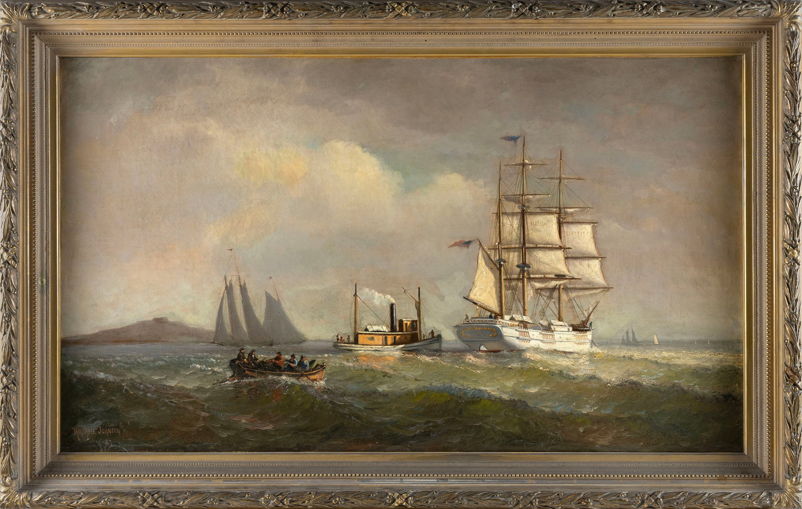 MARSHALL JOHNSON, JR. (Massachusetts, 1850-1921), "Getting Under Weigh"., Oil on canvas, 28" x 48". (1 of 1)