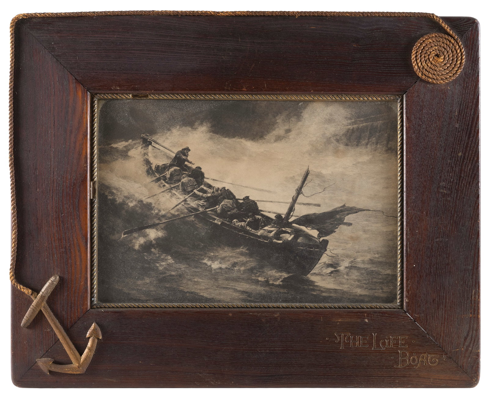 PRINT OF A LIFEBOAT CREW, HOUSED IN A DECORATIVE FRAME Early 20th Century Print 11.5" x 16". Frame (1 of 1)
