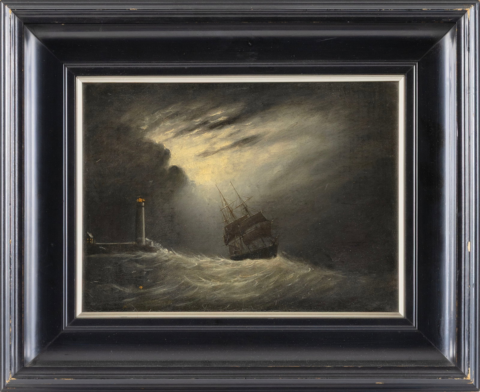 CLEMENT DREW (Massachusetts, 1806-1889), Boston Light., Oil on canvas, 9.5" x 12". Framed 14.75" x (1 of 1)