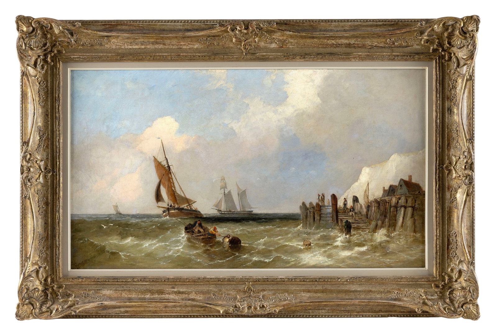 ARTHUR JOSEPH MEADOWS (United Kingdom, 1843-1907), Variety of vessels near shore., Oil on canvas, (1 of 1)