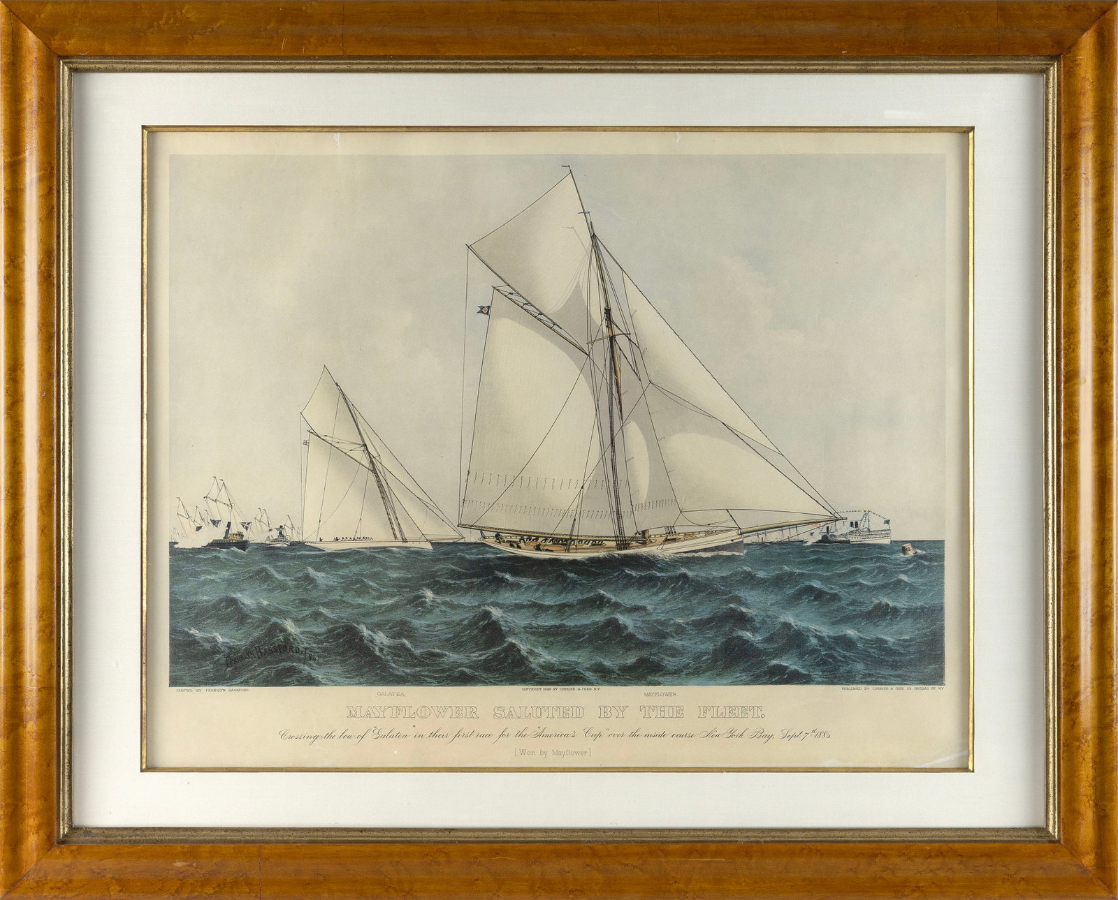 CURRIER & IVES HAND-COLORED LITHOGRAPH "MAYFLOWER SALUTED BY THE FLEET" 19th Century 22" x 29.5" (1 of 1)