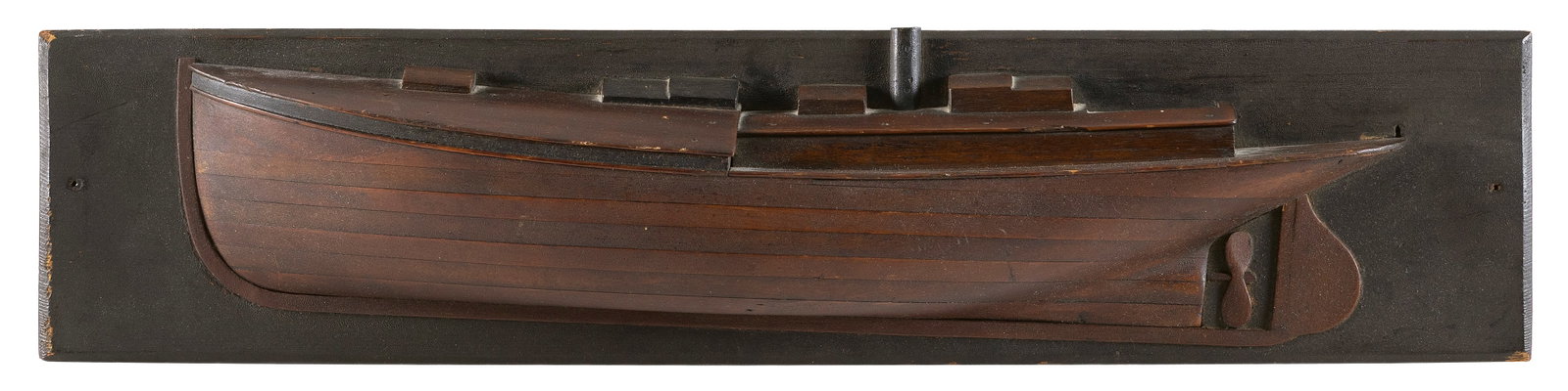 MOUNTED HALF HULL MODEL OF A STEAM YACHT First Half of the 20th Century Backboard 5" x 23". (1 of 1)