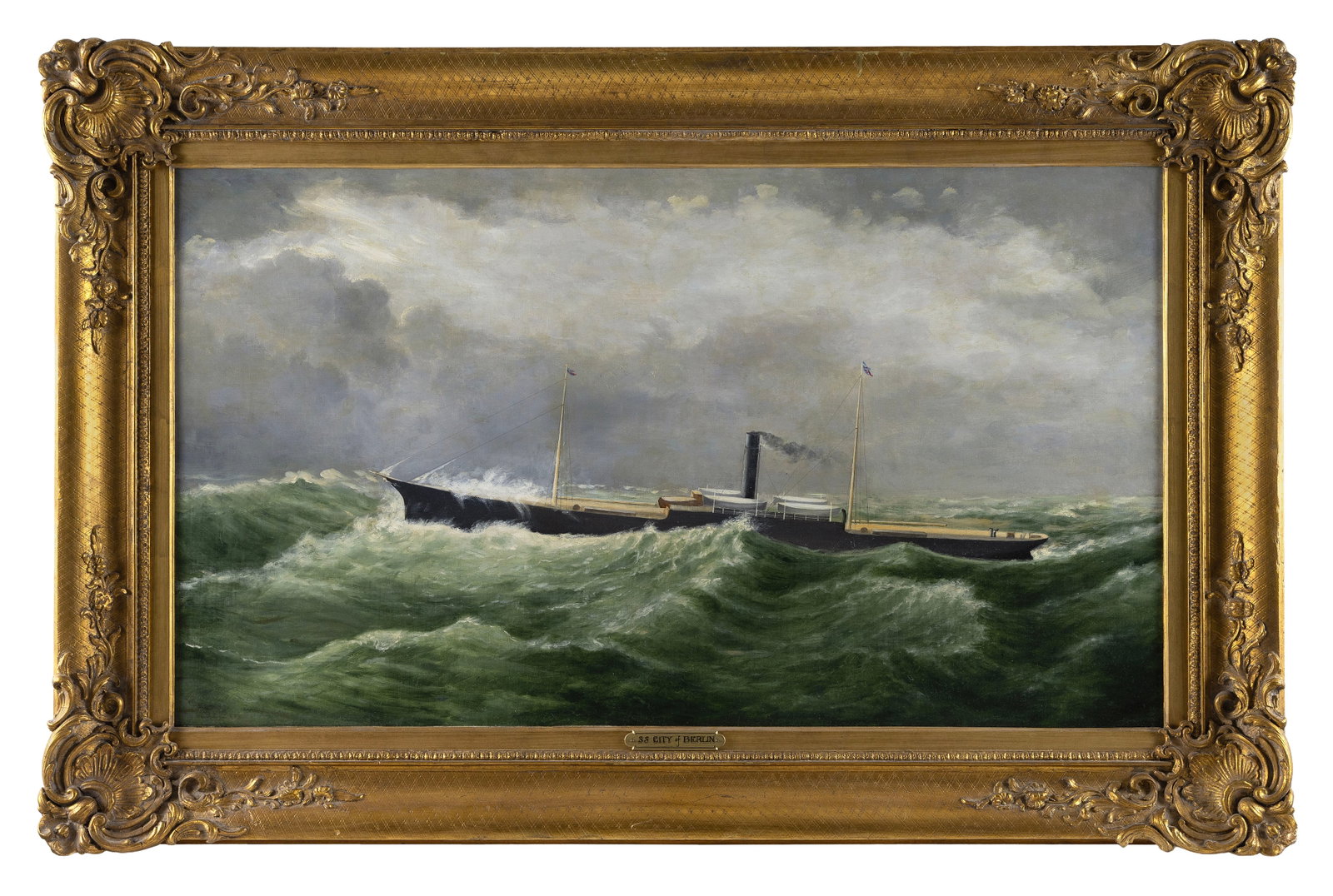 AMERICAN SCHOOL (19th Century,), The City of Berlin in heavy seas., Oil on canvas, 24" x 42". Framed (1 of 1)