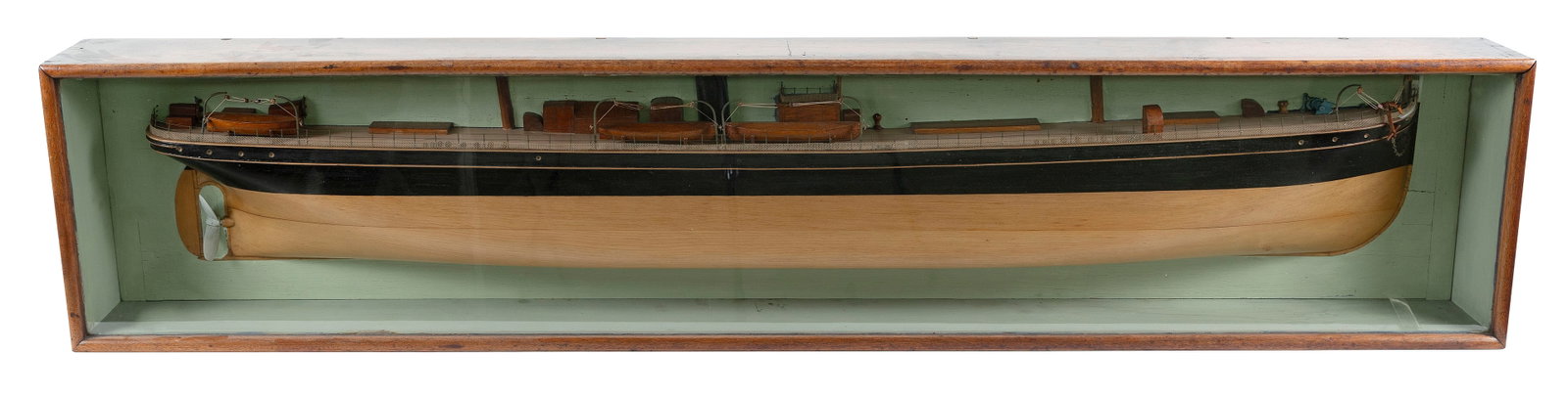 CASED HALF HULL MODEL Early 20th Century Case height 14.5". Width 67". Depth 6". (1 of 1)