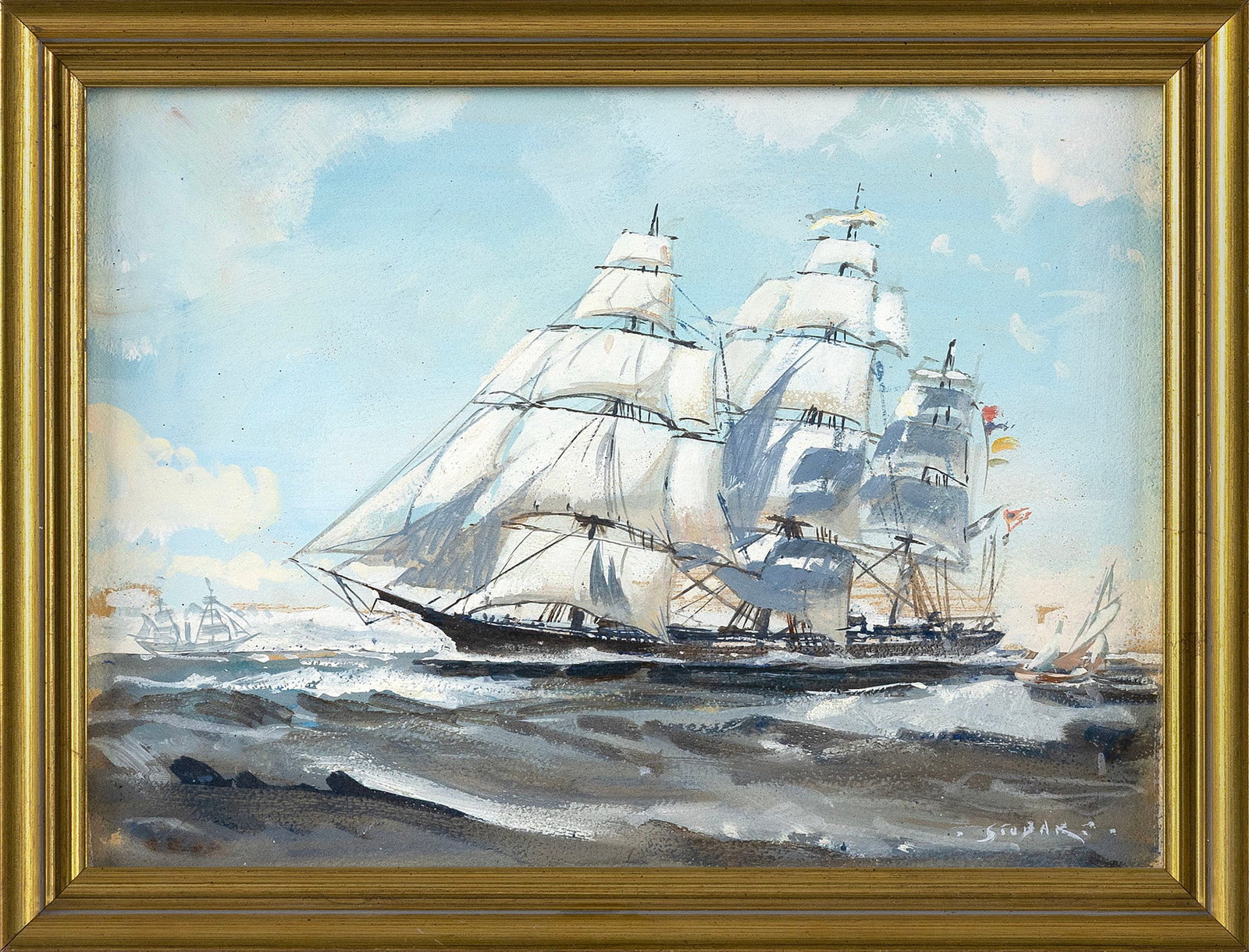 JOHN STOBART (Massachusetts/Florida/England, 1929-2023), Sketch of a three-masted schooner., Oil on (1 of 1)