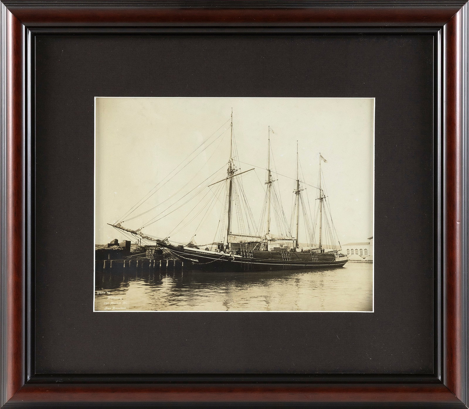 ALBUMEN PHOTOGRAPH OF THE SCHOONER "MINDORO" Circa 1910 7" x 9.25" sight. Framed 13.75" x 15.75". (1 of 1)