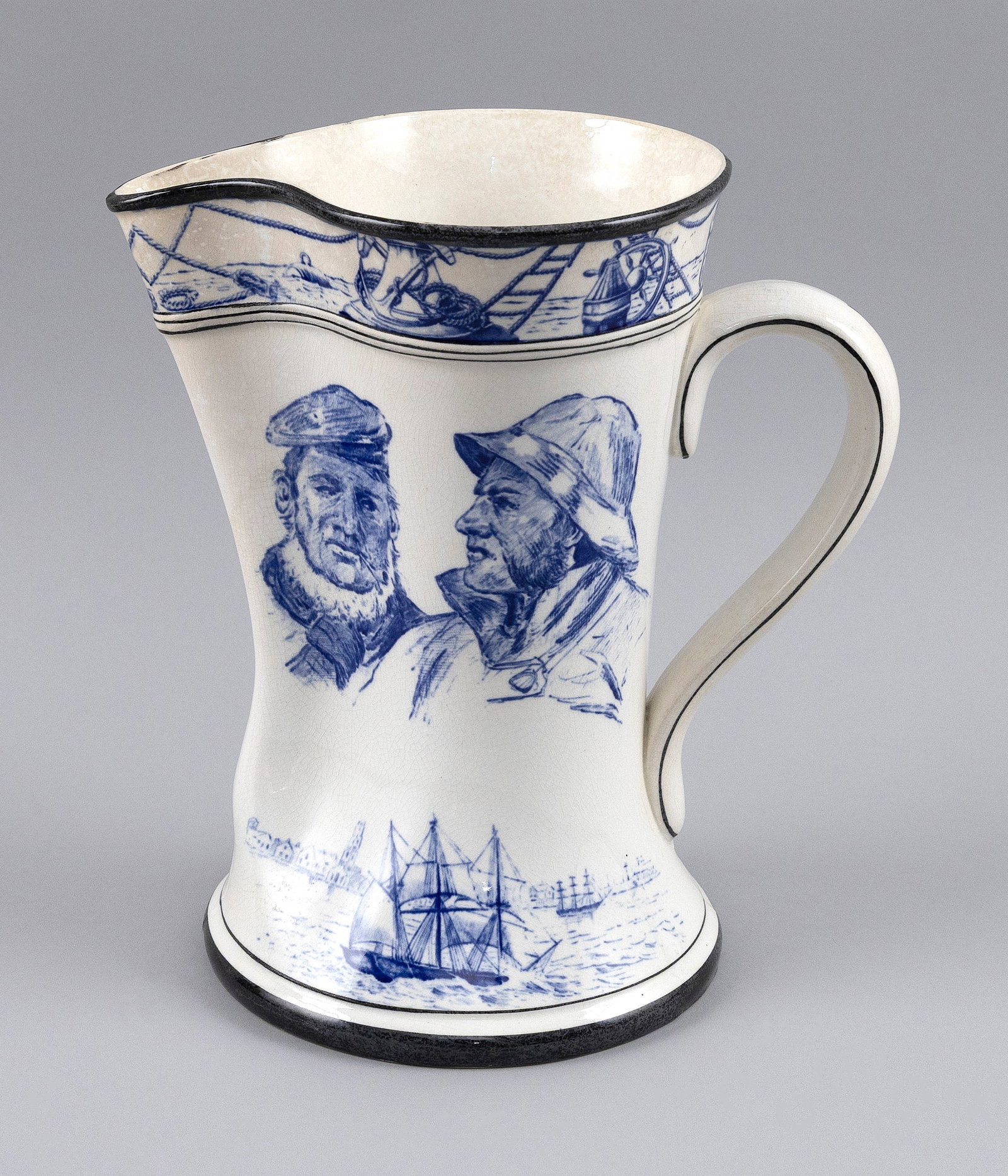 BUFFALO POTTERY PITCHER WITH MARINE MOTIFS First Half of the 20th Century Height 9.25". (1 of 1)