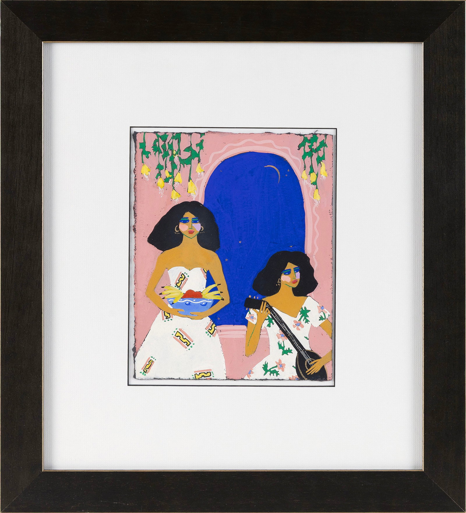 CARLA GOLEMBE (Florida, Contemporary), Two young women under a crescent moon, Acrylic on paper, 9" x (1 of 2)