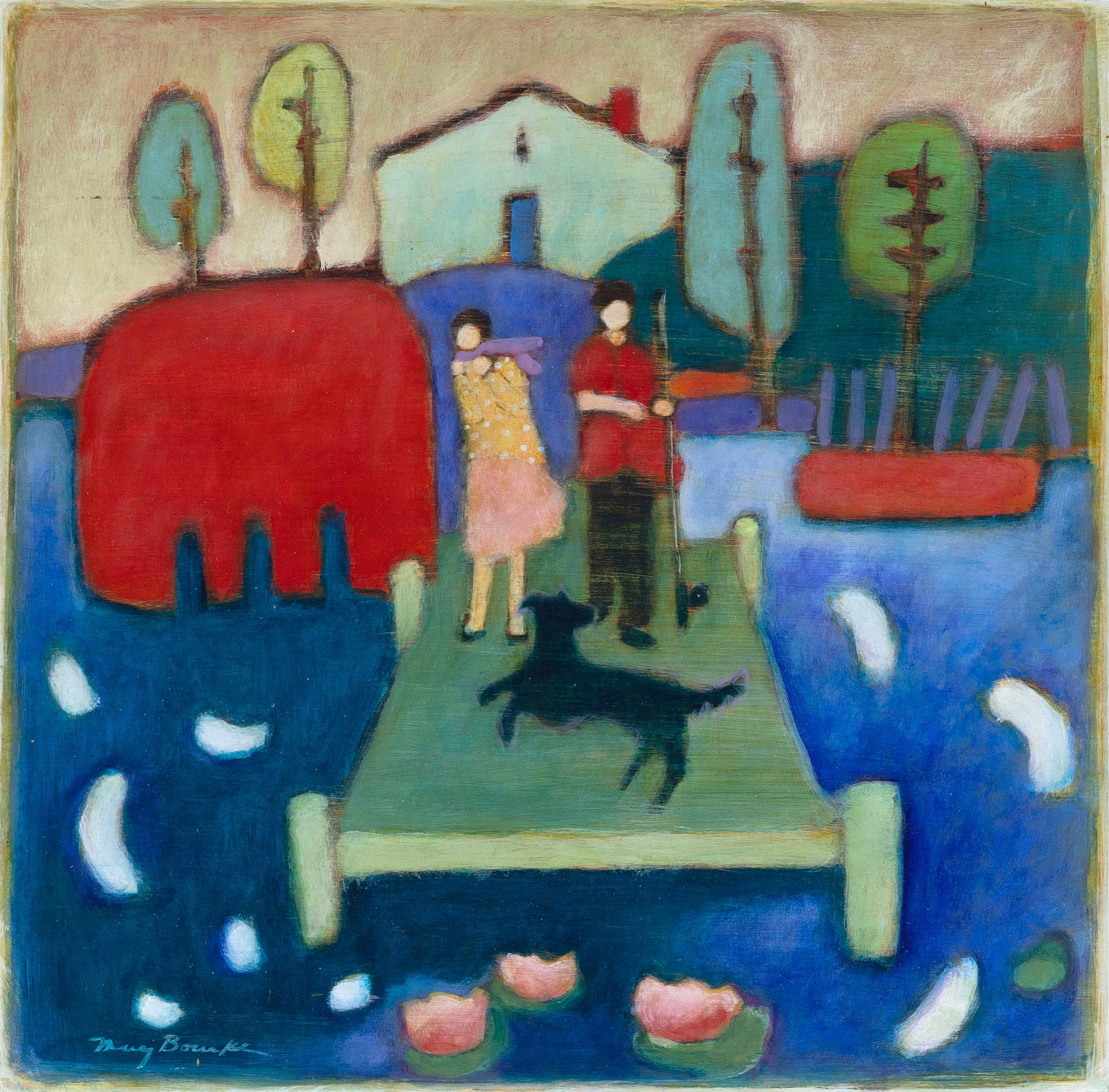 MARY BOURKE (Maine, Contemporary), "Me and My Brother"., Acrylic on panel, 18" x 18". Unframed. (1 of 2)