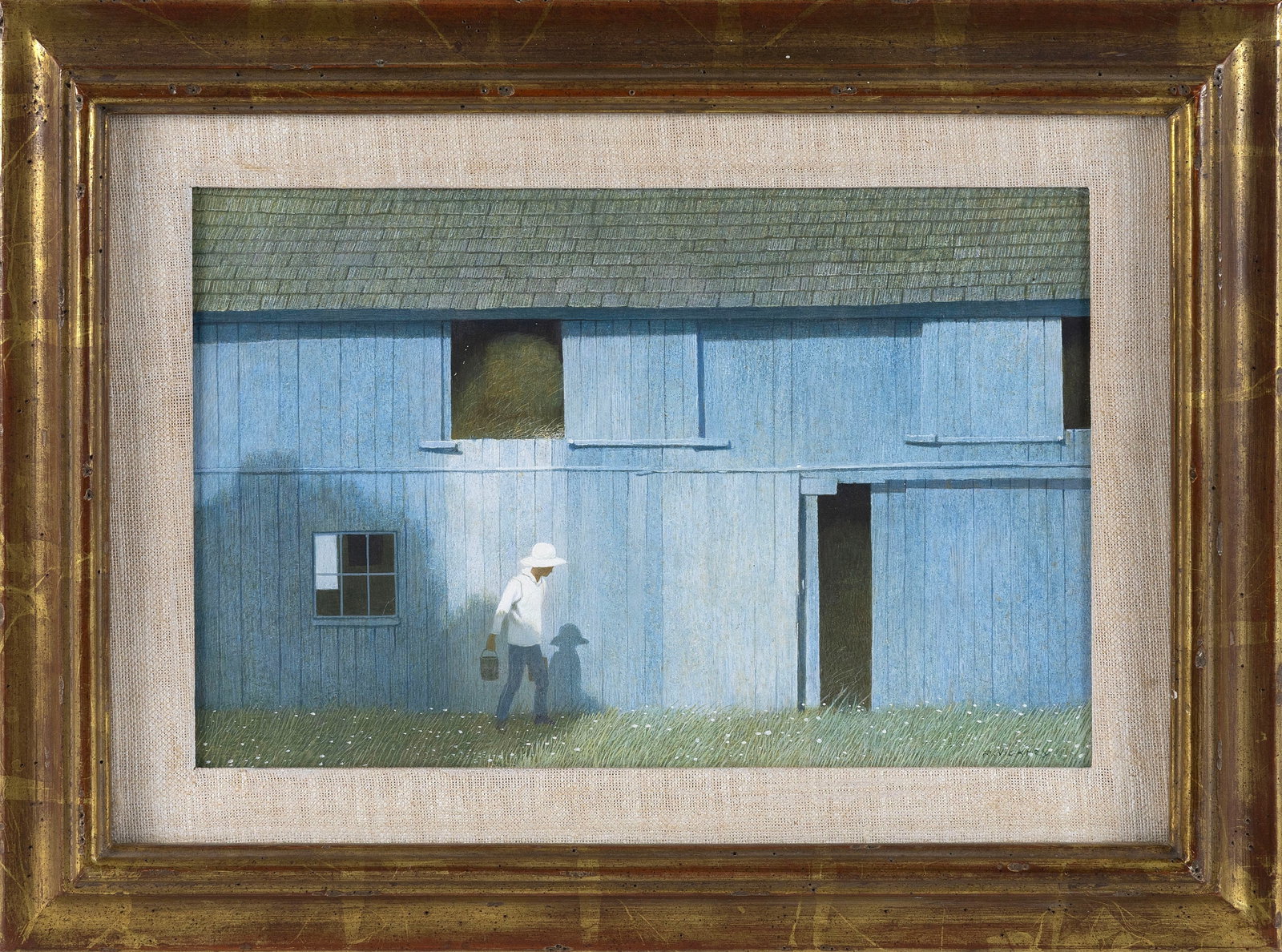 ROBERT REMSEN VICKREY (Massachusetts/Florida/New York, 1926-2011), "The Bucket Carrier"., Egg: ROBERT REMSEN VICKREY Massachusetts/Florida/New York, 1926-2011 "The Bucket Carrier". Signed lower right "R. Vickrey". Titled on label verso for Midtown Galleries, New York. Egg tempera on board, 8" x