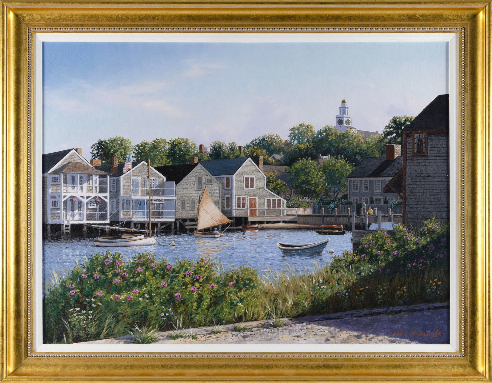 NEIL MCCAULIFFE (Massachusetts, Contemporary), Nantucket Harbor., Oil on canvas, 30" x 40". Framed (1 of 2)