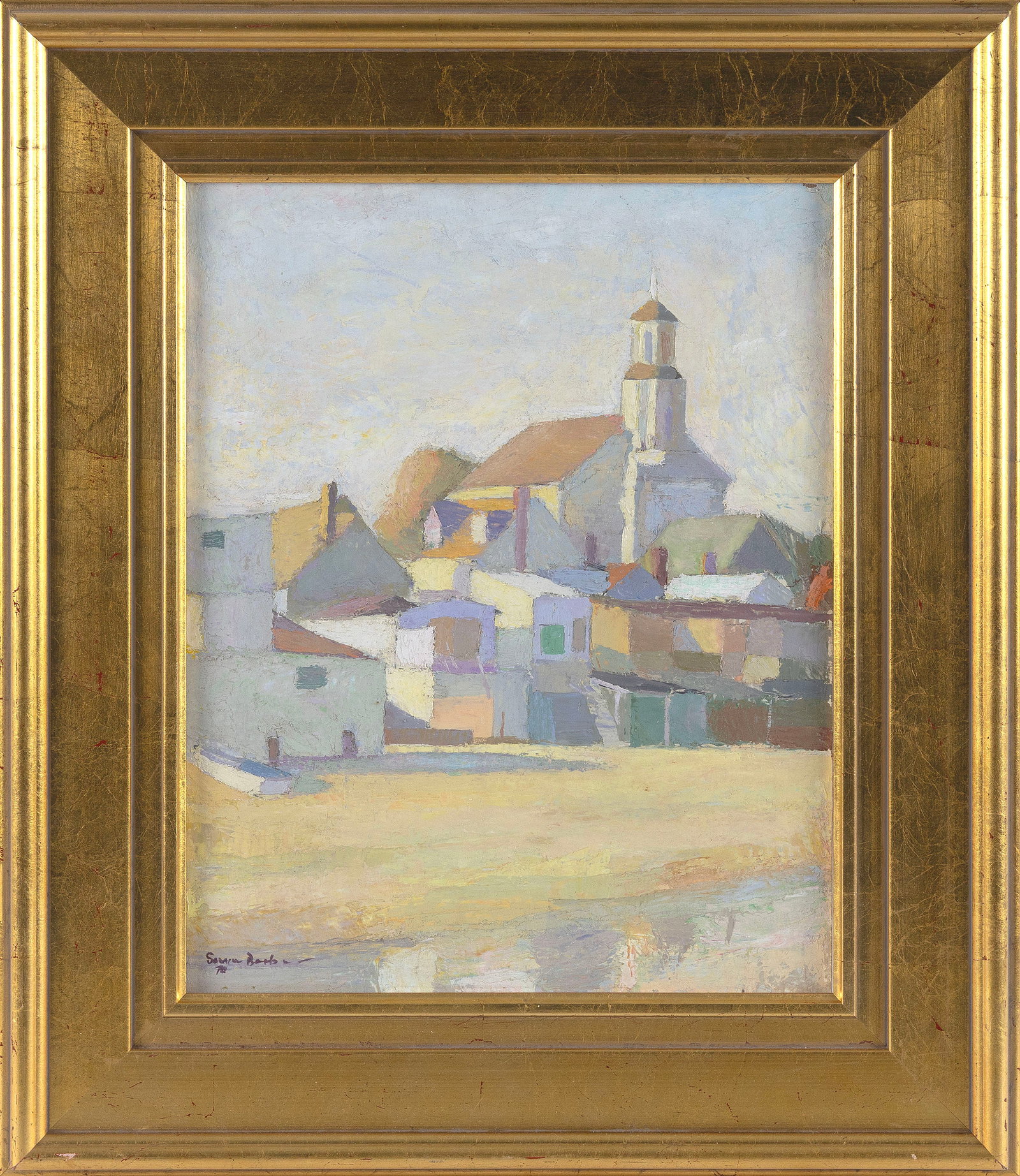 SAM (SAMIR) BARBER (Massachusetts/Italy, 1943-), Provincetown waterfront., Oil on board, 14" x 11".: SAM (SAMIR) BARBER Massachusetts/Italy, 1943- Provincetown waterfront. Signed and dated lower left "Samir Barber '70". Oil on board, 14" x 11". Framed 19" x 17". Notes: Sam Barber was born in Italy, g