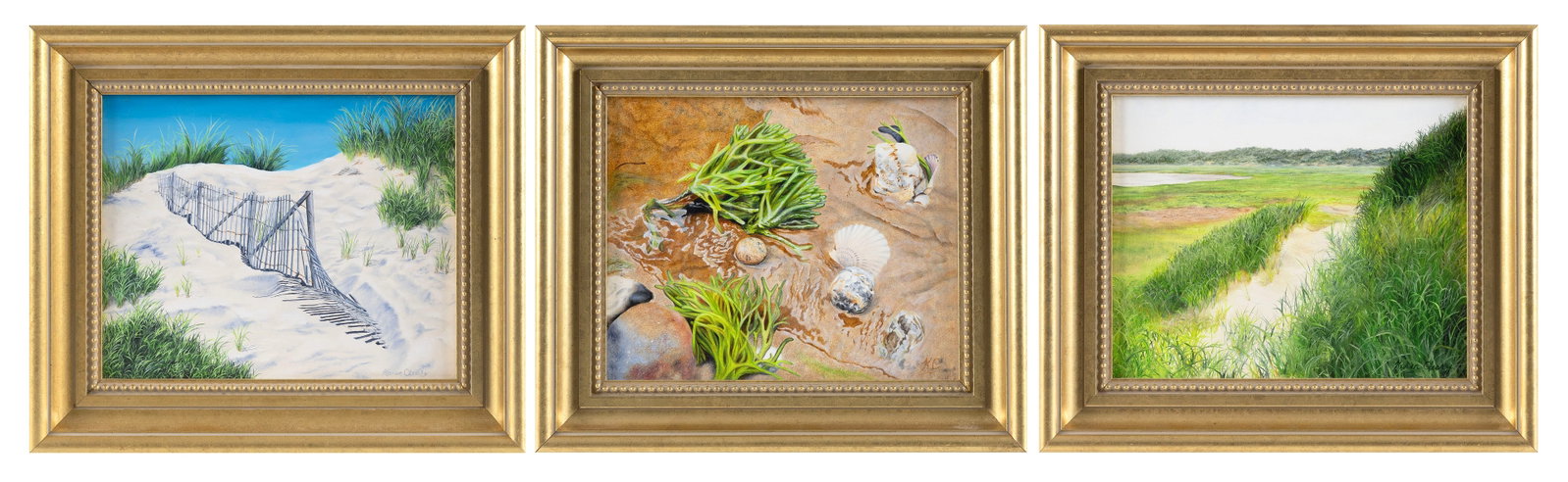 KAREN CLEARY (Massachusetts, Contemporary), Three beach scenes., Oils on board, 7" x 8". Framed 9.5" (1 of 7)