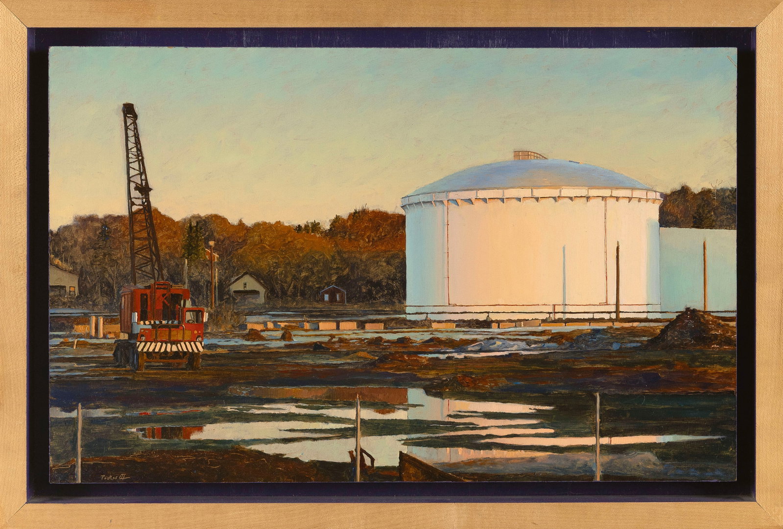 PETER POSKAS III (Connecticut, 1969-), Industrial landscape., Oil on panel, 11.5" x 18.5". Framed (1 of 2)
