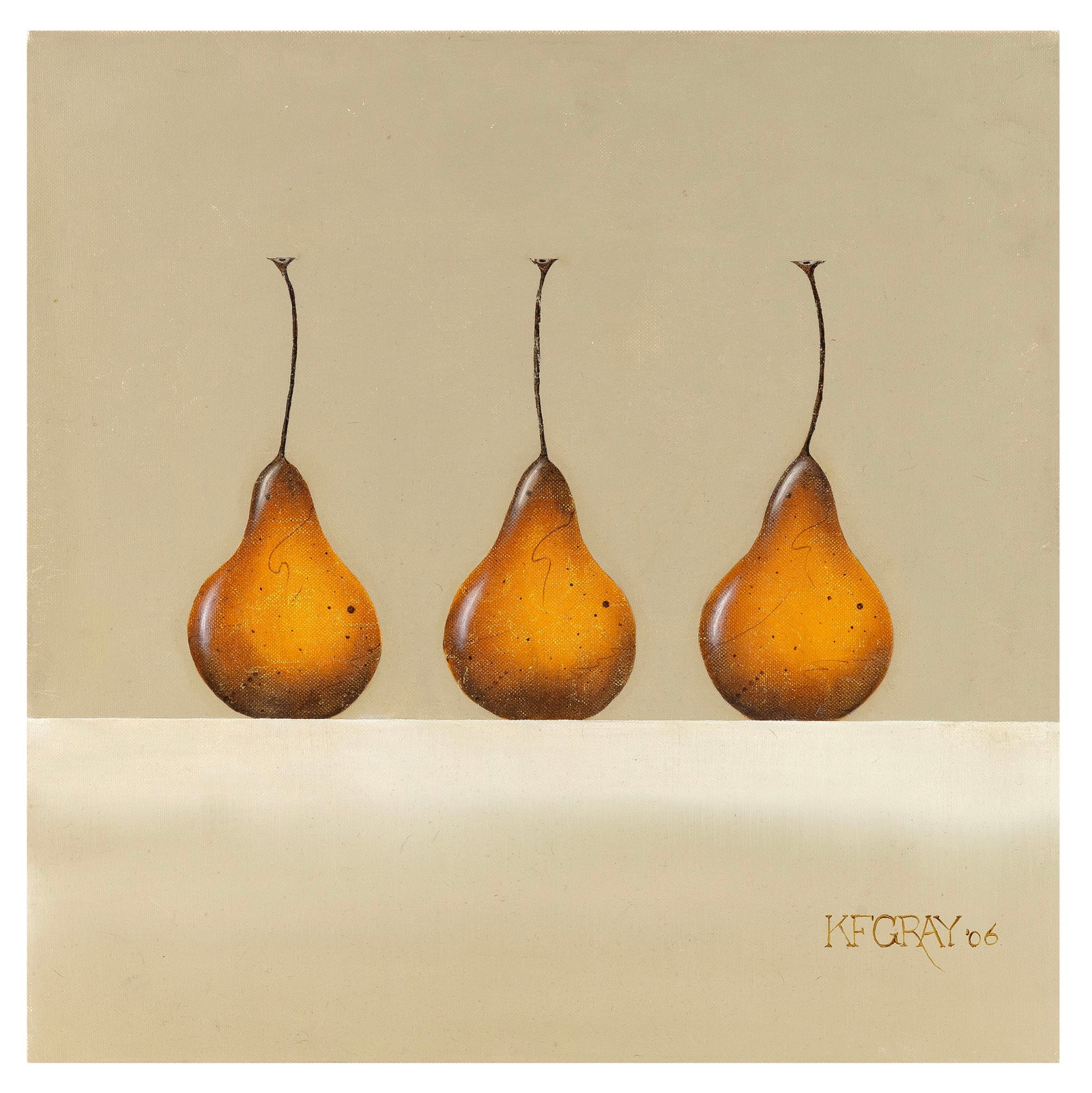 KARYN FRANCES GRAY (Massachusetts, Contemporary), "Pears: Pin Heads"., Oil on canvas, 18" x 18". (1 of 2)