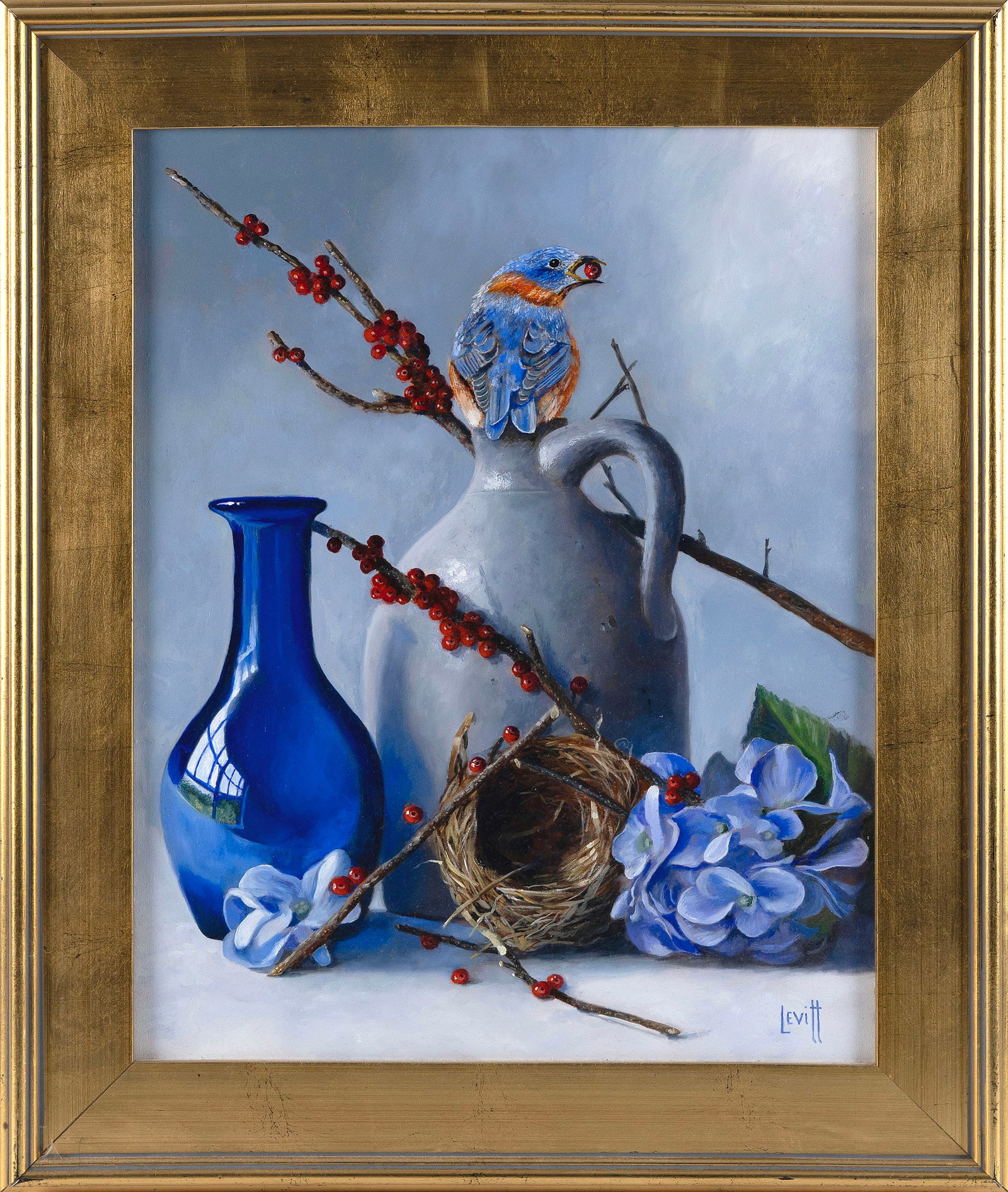 BARNEY LEVITT (Massachusetts, Contemporary), "Bluebird Morning"., Oil on canvas, 20" x 16". Framed (1 of 2)