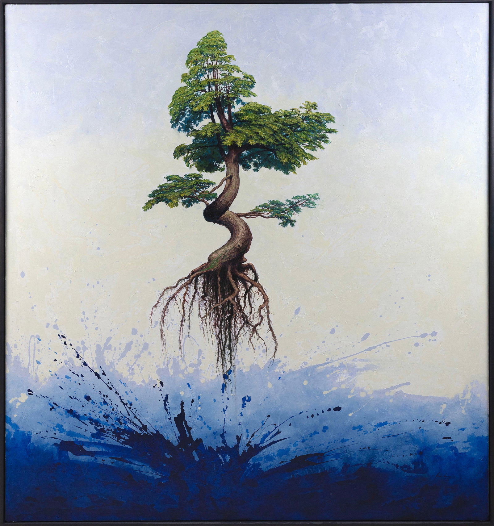 CUBAN SCHOOL (Contemporary,), Uprooted tree., Oil on canvas, 68" x 59". Framed 69" x 61". (1 of 2)