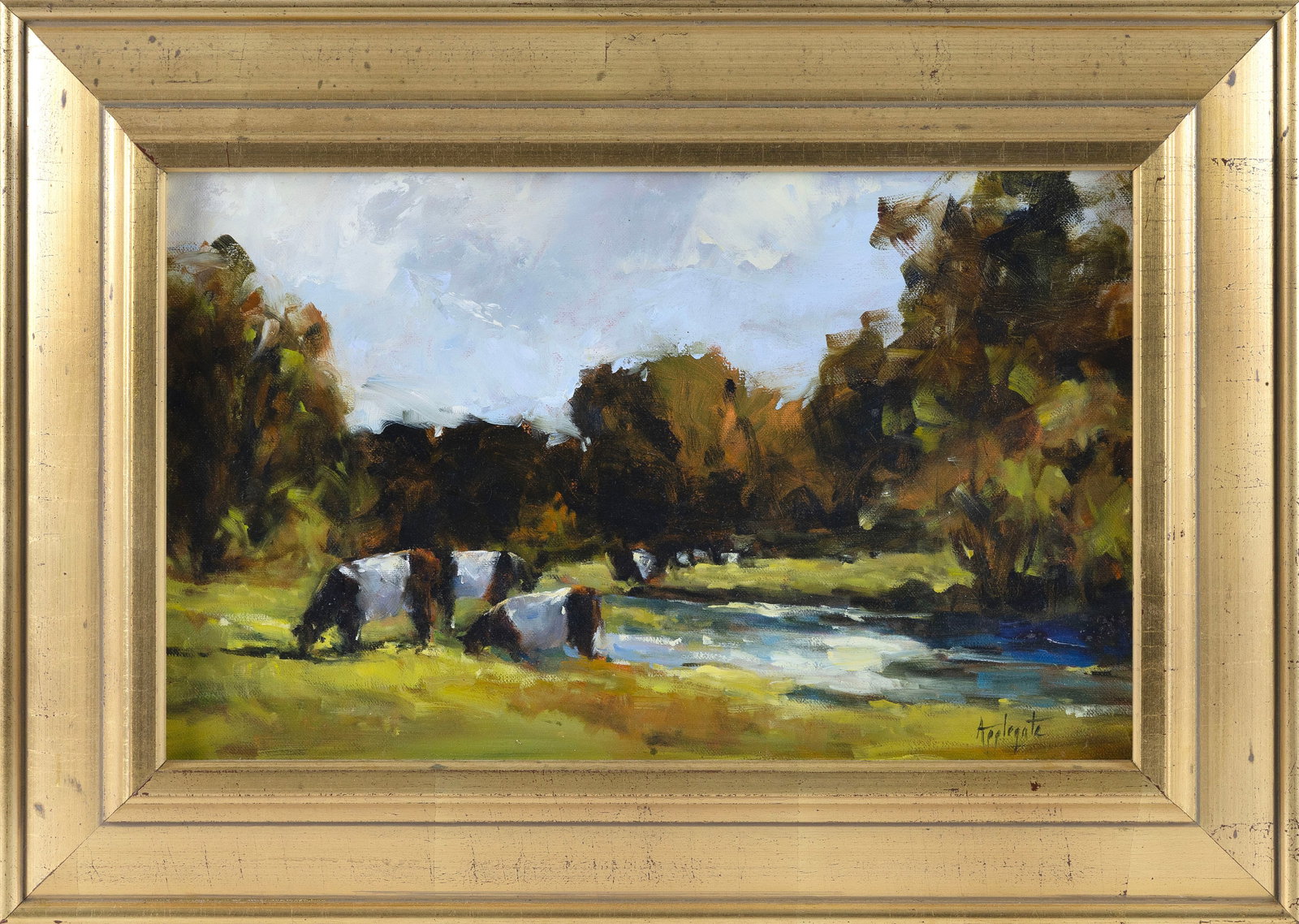 BARBARA APPLEGATE (Oregon, 1944-), "Cooling Off"., Oil on board, 10" x 16". Framed 15" x 21". (1 of 2)