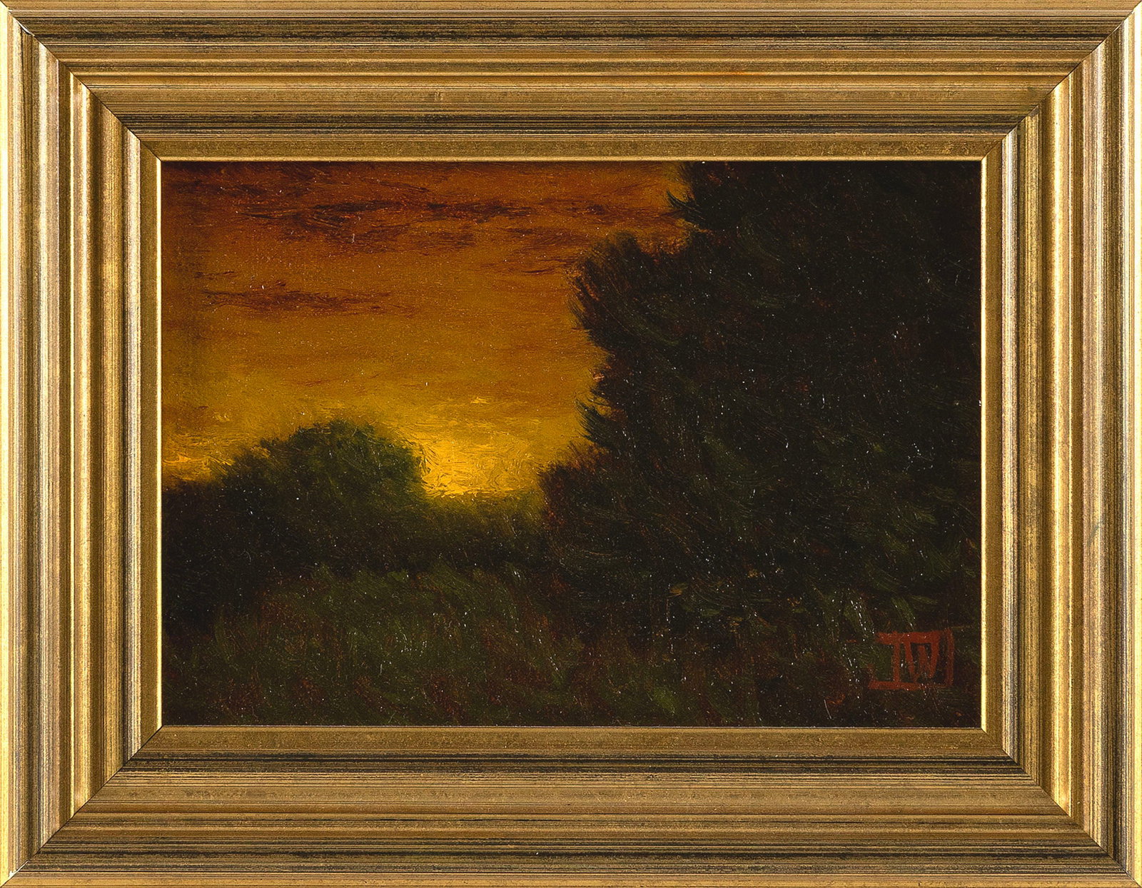 JOE WOJDAKOWSKI (Maine, 1972-), "July Sunset"., Oil on board, 5" x 7". Framed 8.5" x 10.5". (1 of 2)
