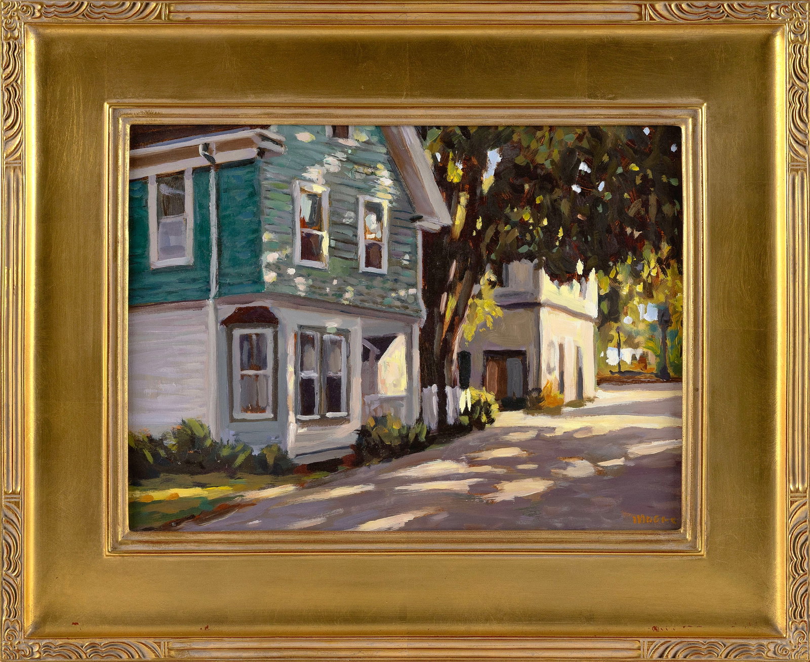 SCOTT MOORE (Washington, D.C., 1953-), "Dappled Light" (Albert Meadow)., Oil on panel, 12" x 16".: SCOTT MOORE Washington, D.C., 1953- "Dappled Light" (Albert Meadow). Signed lower right "Moore". Signed, titled and dated 2010 verso. Label verso for Argosy Gallery, Bar Harbor Maine. Oil on panel, 12