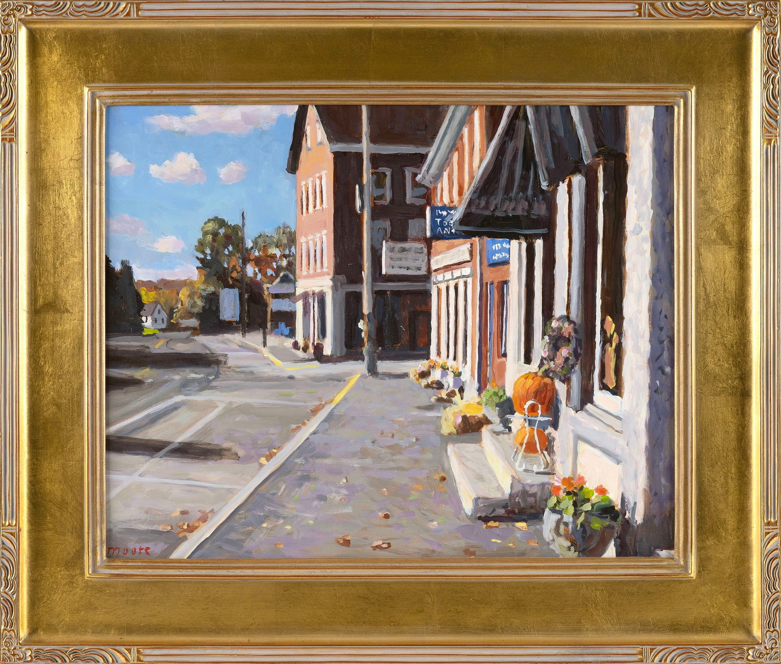 SCOTT MOORE (Washington, D.C., 1953-), "Quiet Morning, Searsport"., Oil on panel, 16" x 20". Framed: SCOTT MOORE Washington, D.C., 1953- "Quiet Morning, Searsport". Signed lower left "Moore". Titled verso. Label verso for Argosy Gallery, Bar Harbor, Maine. Oil on panel, 16" x 20". Framed 23" x 27". R