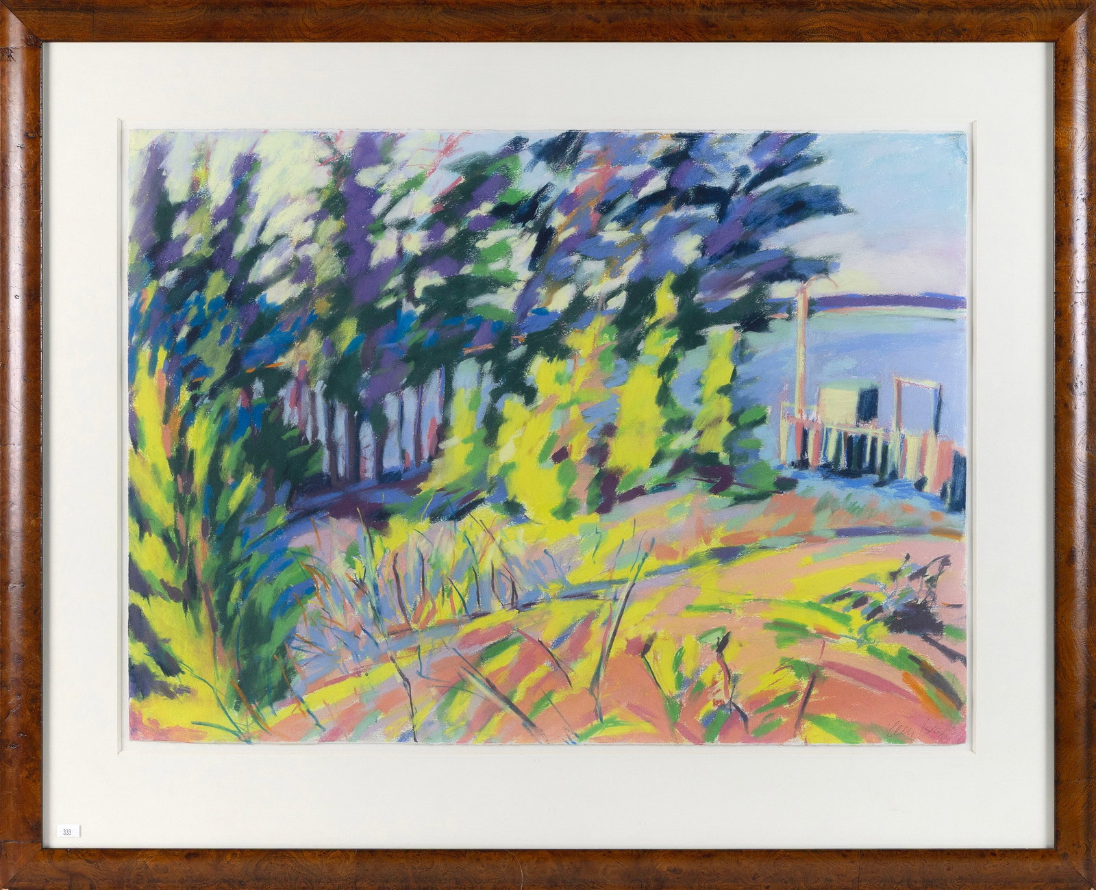 HENRY ISAACS (Vermont/New Mexico, 1951-), "View of the Dock"., Pastel, 22" x 30". Framed 33" x 39". (1 of 2)
