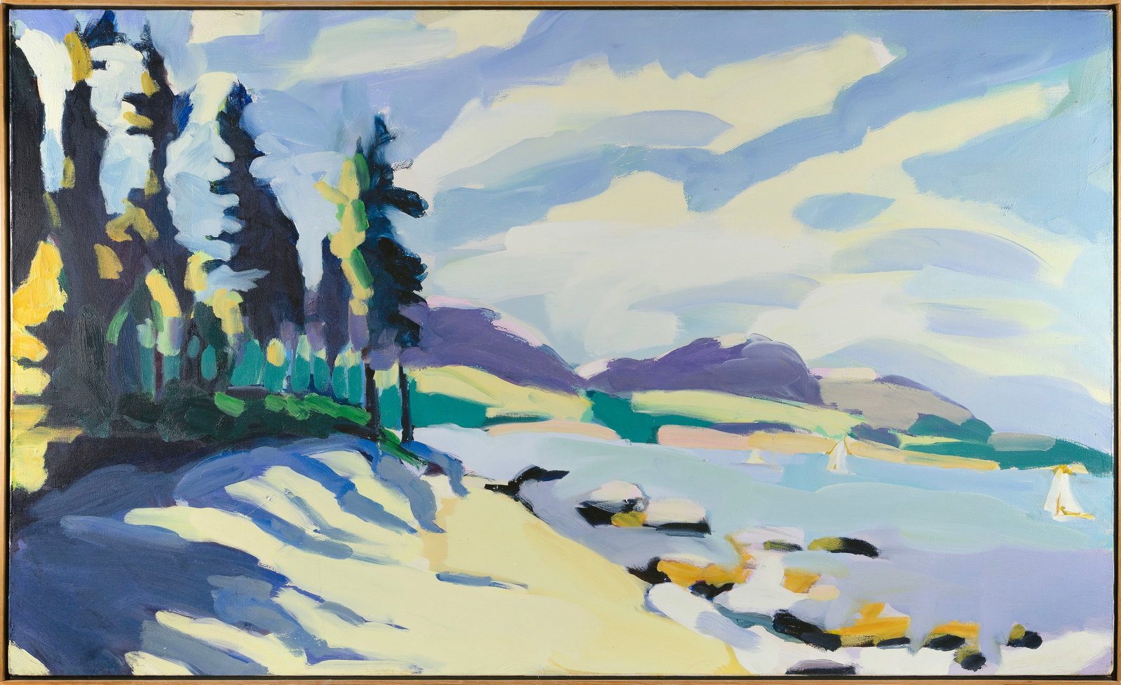 HENRY ISAACS (Vermont/New Mexico, 1951-), "Bunker's Cove, Islesford, Maine"., Oil on canvas, 36" x: HENRY ISAACS Vermont/New Mexico, 1951- "Bunker's Cove, Islesford, Maine". Signed and titled verso. Oil on canvas, 36" x 60". Framed 37" x 61". Notes: Henry Isaacs has been painting plein air landscape