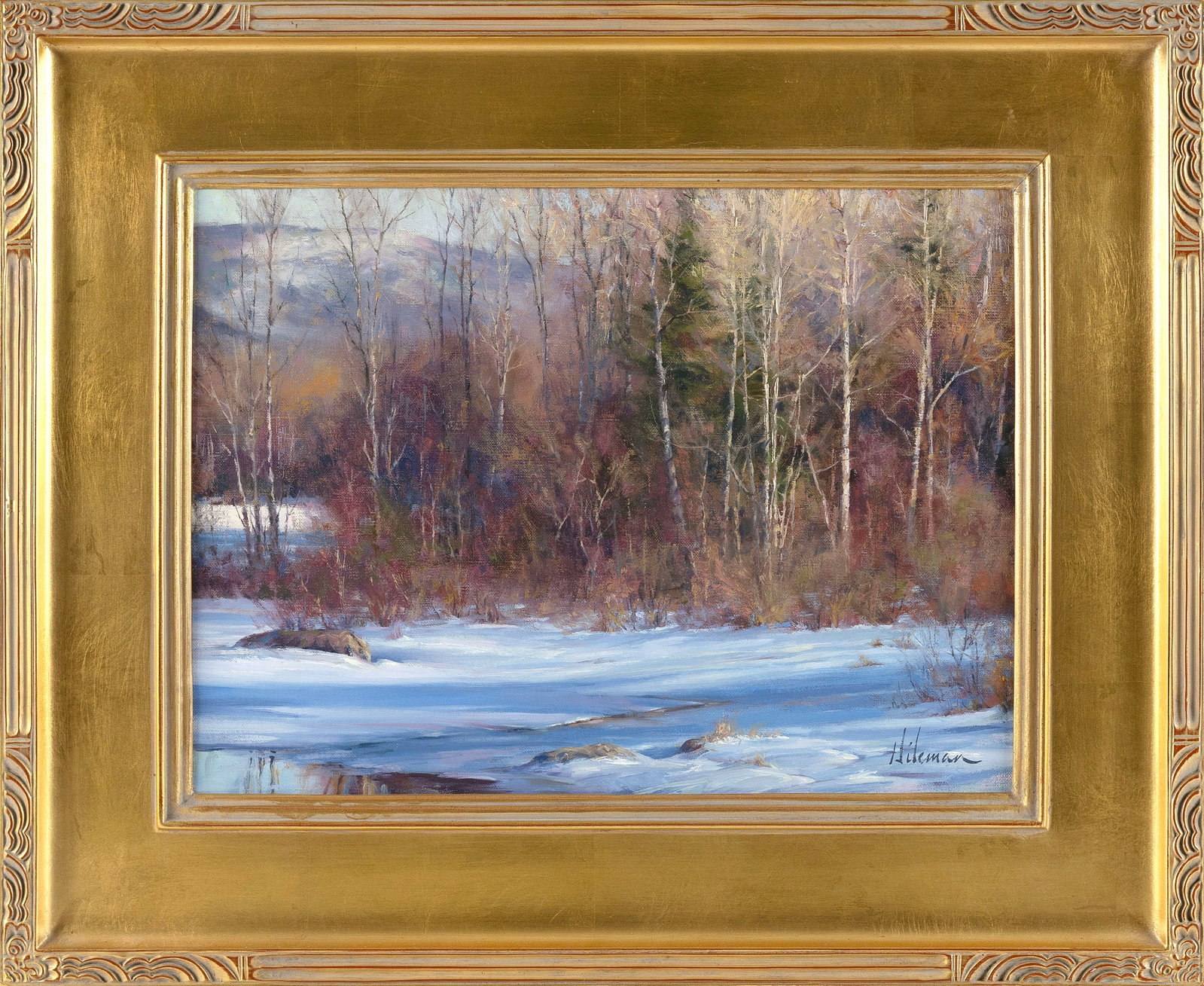 STEVEN HILEMAN (Pennsylvania/Maine, Contemporary), "Toward Winter's End"., Oil on canvas, 12" x 16".: STEVEN HILEMAN Pennsylvania/Maine, Contemporary "Toward Winter's End". Signed lower left "Hileman". Signed, titled and dated 2006 on stretcher. Label verso for Argosy Gallery, Bar Harbor, Maine. Oil o