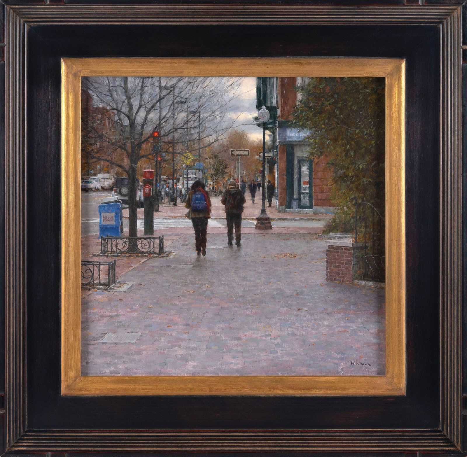 STEVEN HILEMAN (Pennsylvania/Maine, Contemporary), "One Way" (Boylston Street, Boston)., Oil on (1 of 2)