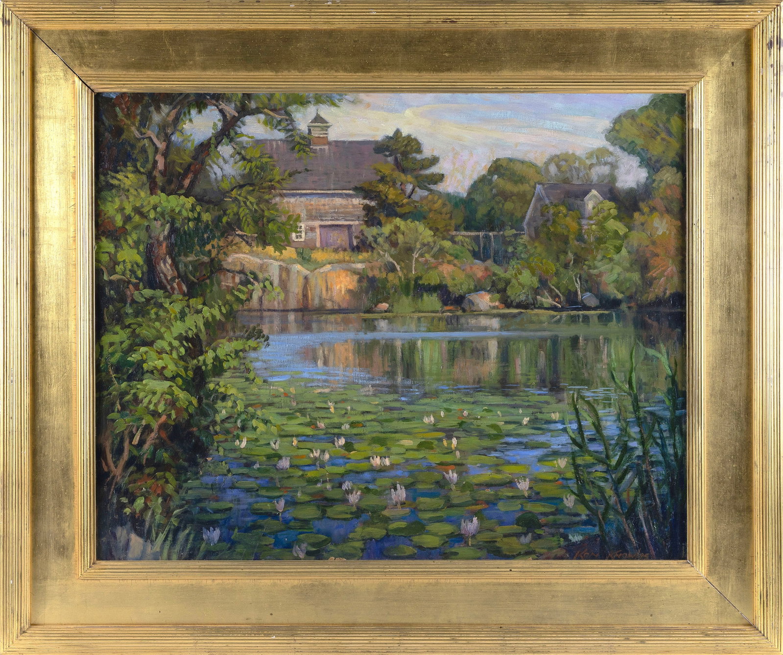 KENNETH KNOWLES (Massachusetts, 1968-), "Lainsville Reflections"., Oil on board, 24" x 30". Framed: KENNETH KNOWLES Massachusetts, 1968- "Lainsville Reflections". Signed lower right "Knowles". Titled verso. Oil on board, 24" x 30". Framed 33" x 40". Notes: Kenneth Knowles began studying with renowne
