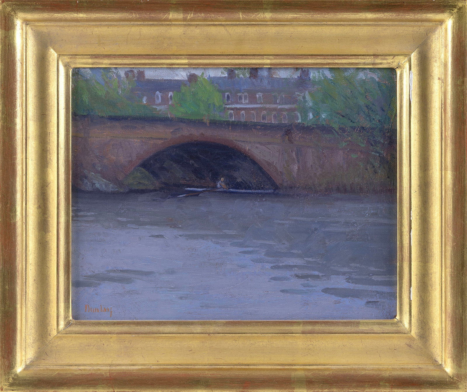 THOMAS RUSSELL DUNLAY (Massachusetts, 1951-), "Rower on the Charles River"., Oil on canvas, 8" x (1 of 2)