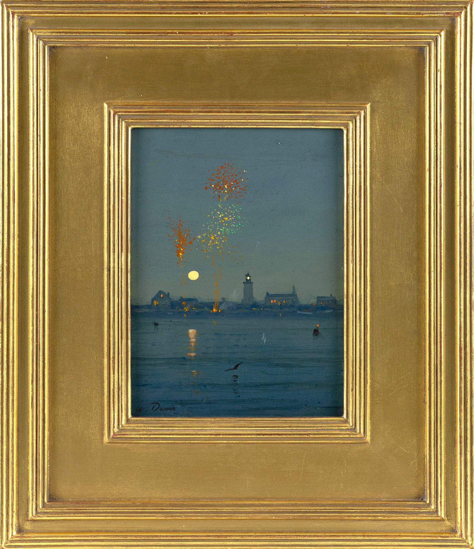 WILLIAM R. DAVIS (Massachusetts, 1952-), "Fourth of July"., Oil on panel, 8" x 6". Framed 14.5" x (1 of 2)