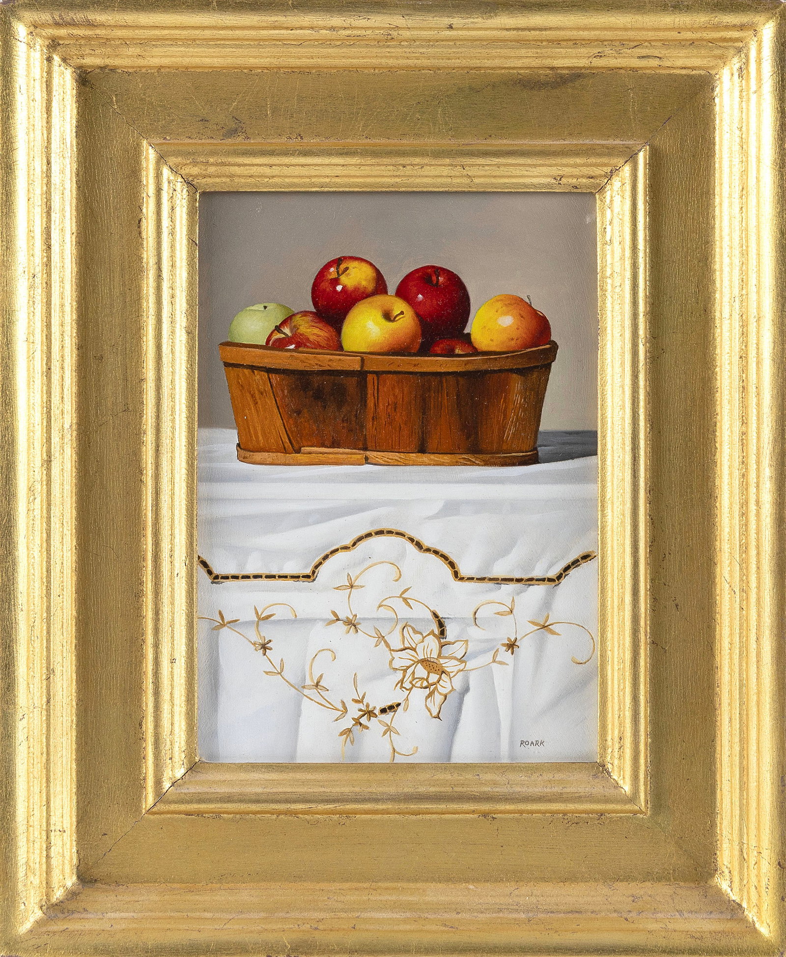 ROBERT K. ROARK (Massachusetts/New York, 1944-2026), Still life of apples., Oil on panel, 7" x 5". (1 of 2)