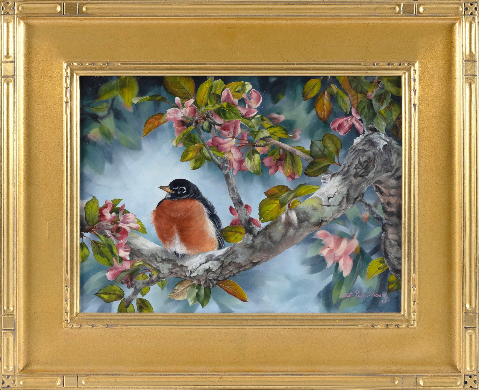 ALETA ROSSI STEWARD (Massachusetts, 1957-), Spring robin., Oil on linen, 12" x 16". Framed 29" x (1 of 2)